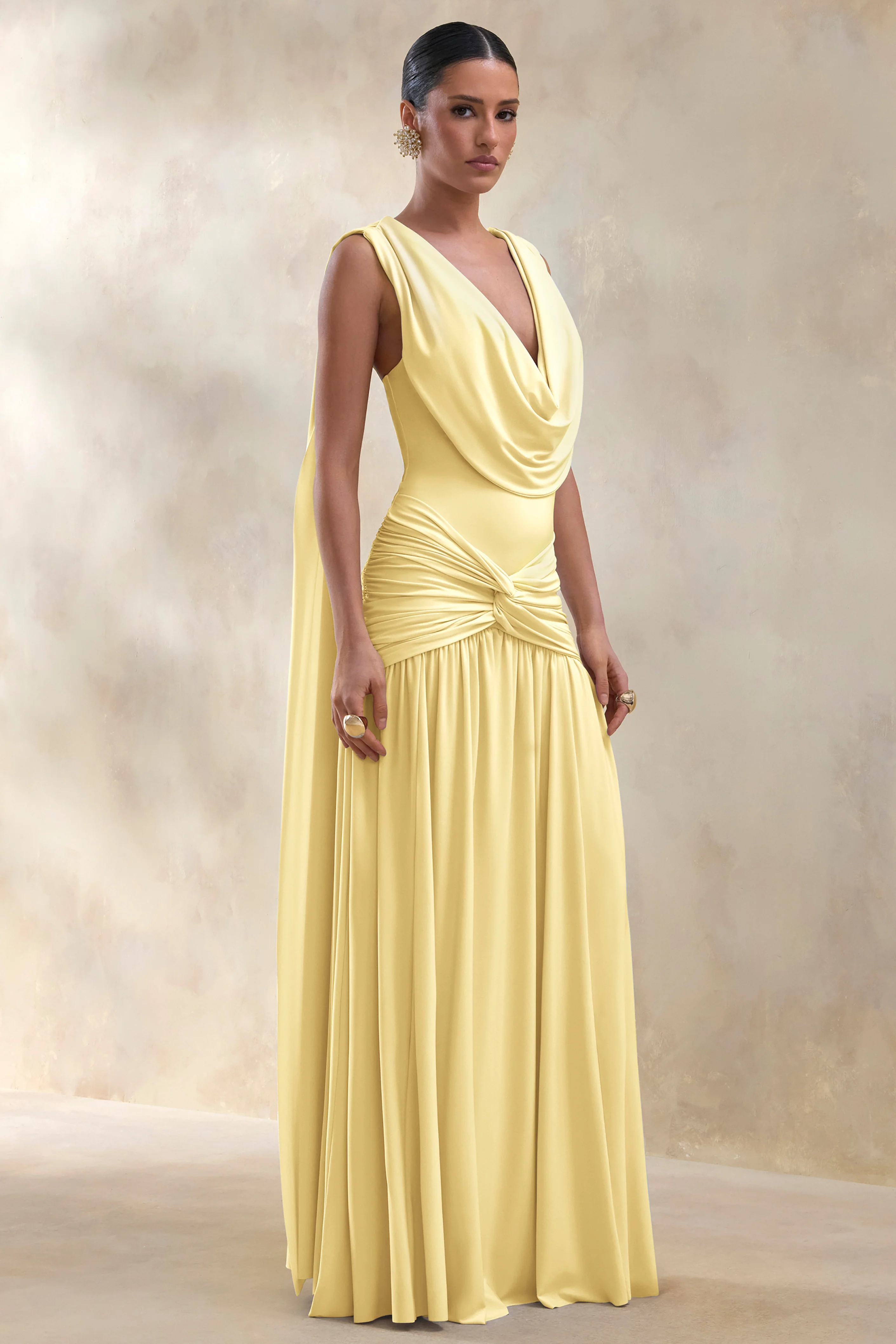 Amelisse | Lemon Plunge-Neck Maxi Dress With Ruched-Detailing