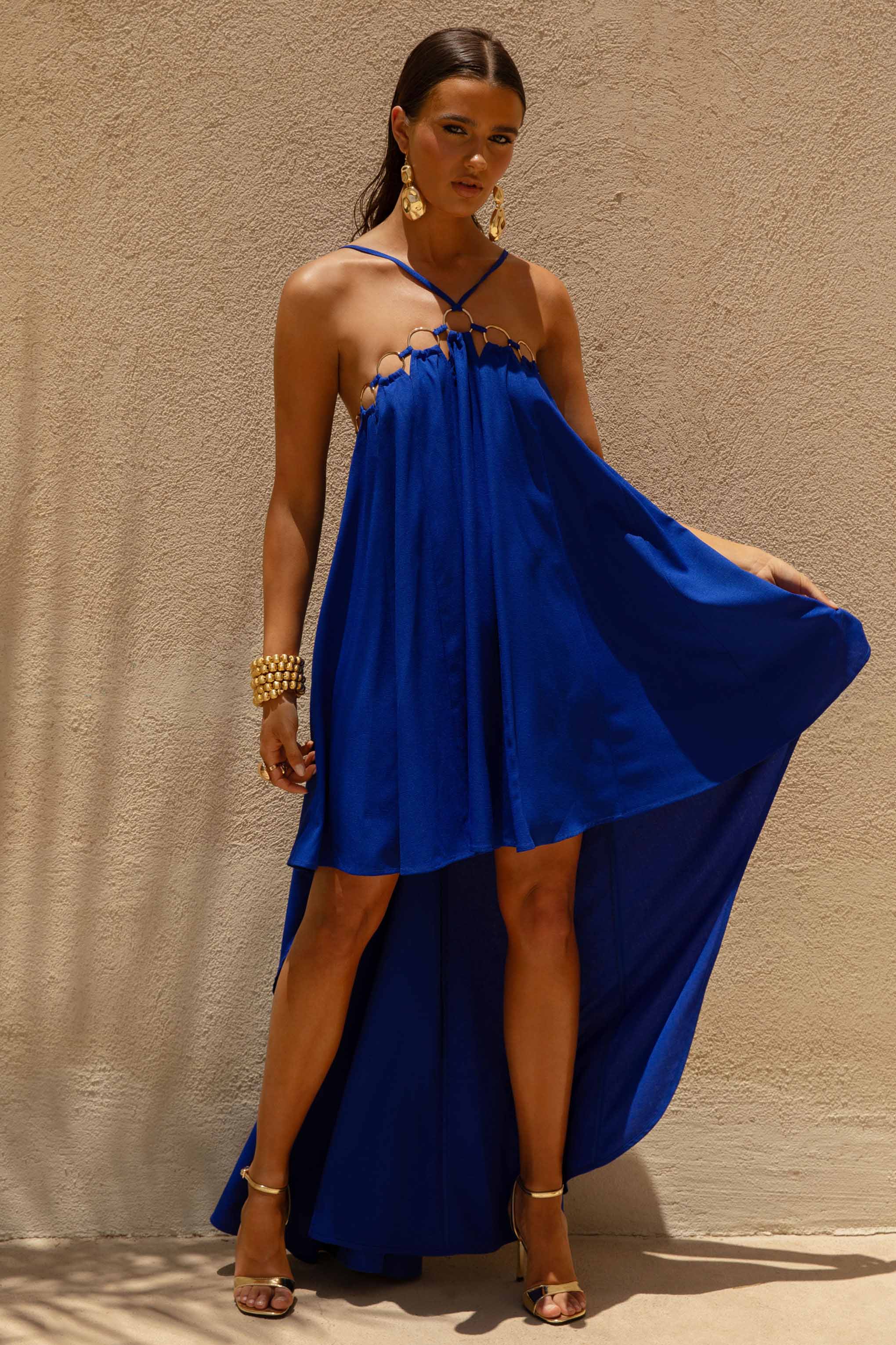 Amiya | Blue A-Line Maxi Dress with Cut-Out Details - Image 5
