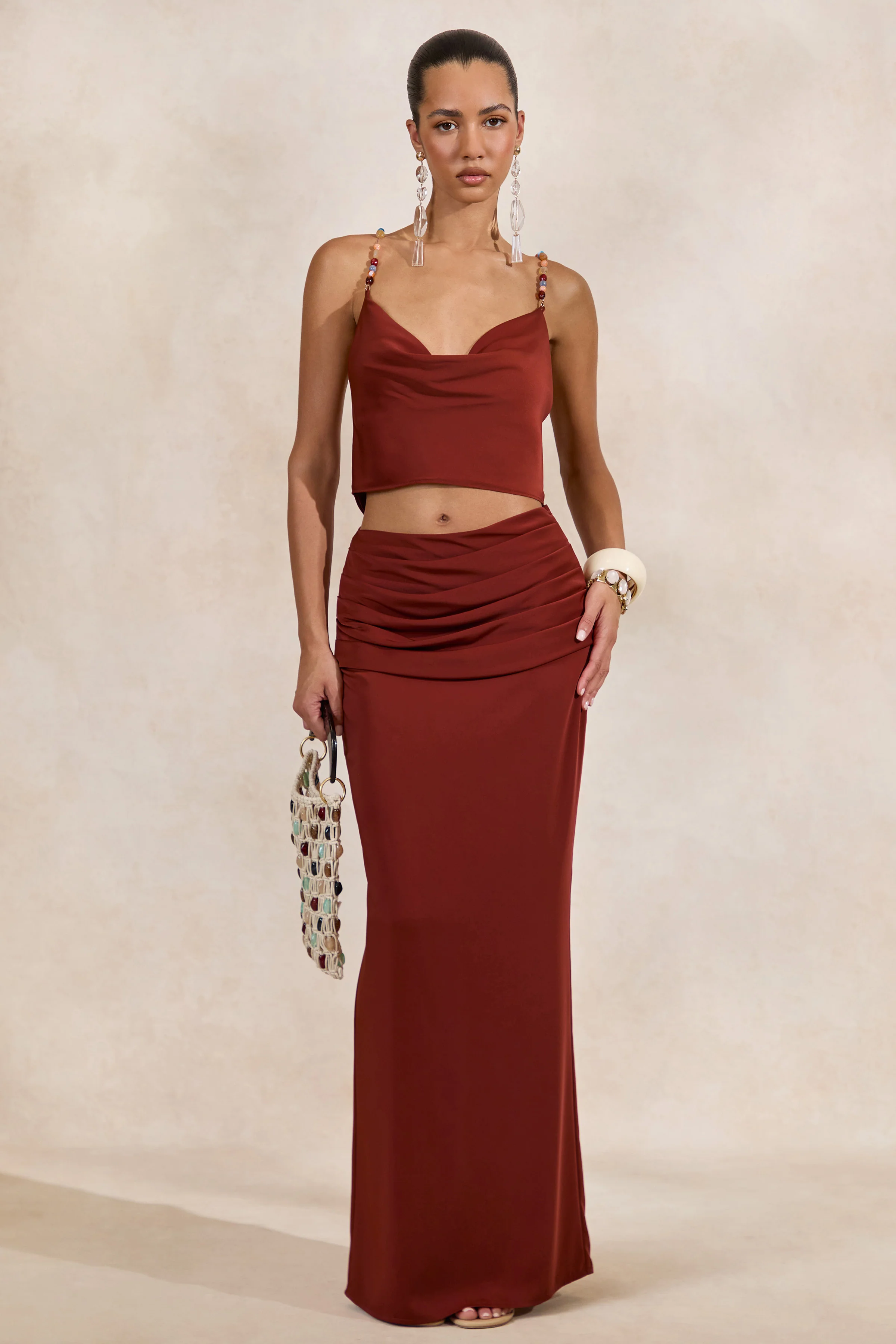 Anina | Rust Satin Maxi Skirt