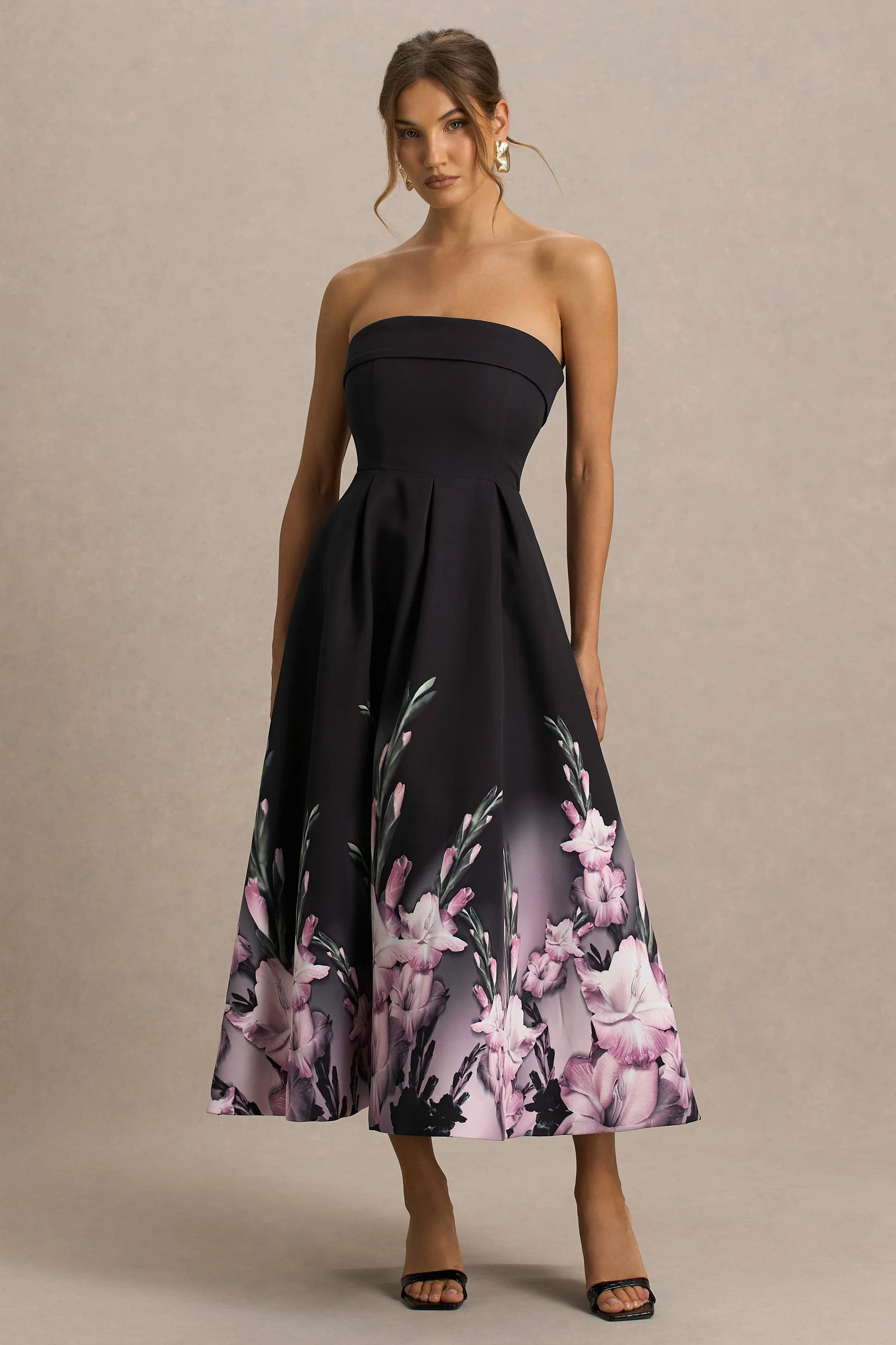 Annalise | Pink Border Print Bandeau Midi Dress - Image 7