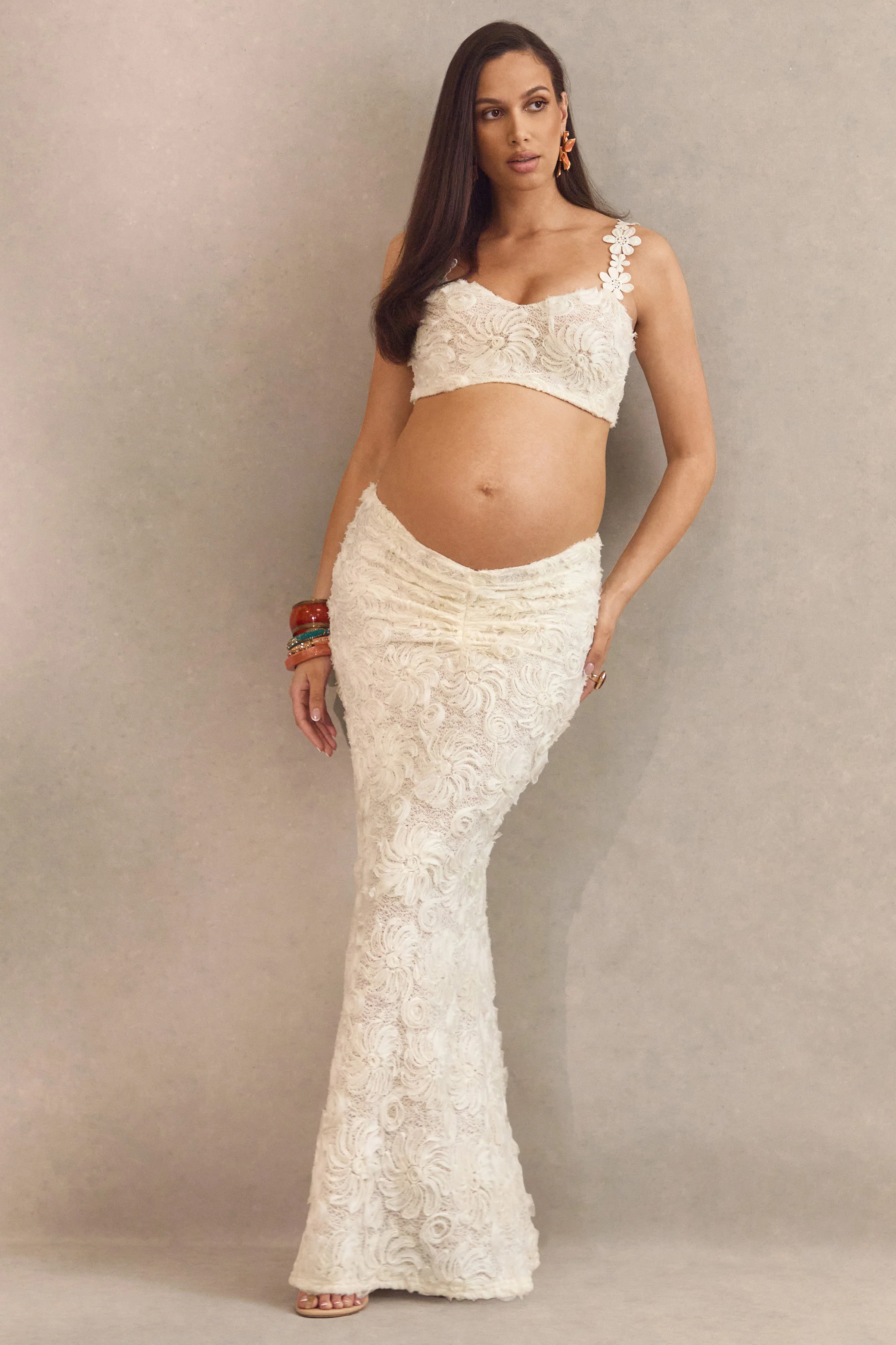 Arlina | White Lace Maxi Skirt With Gathered Detailing - Image 9