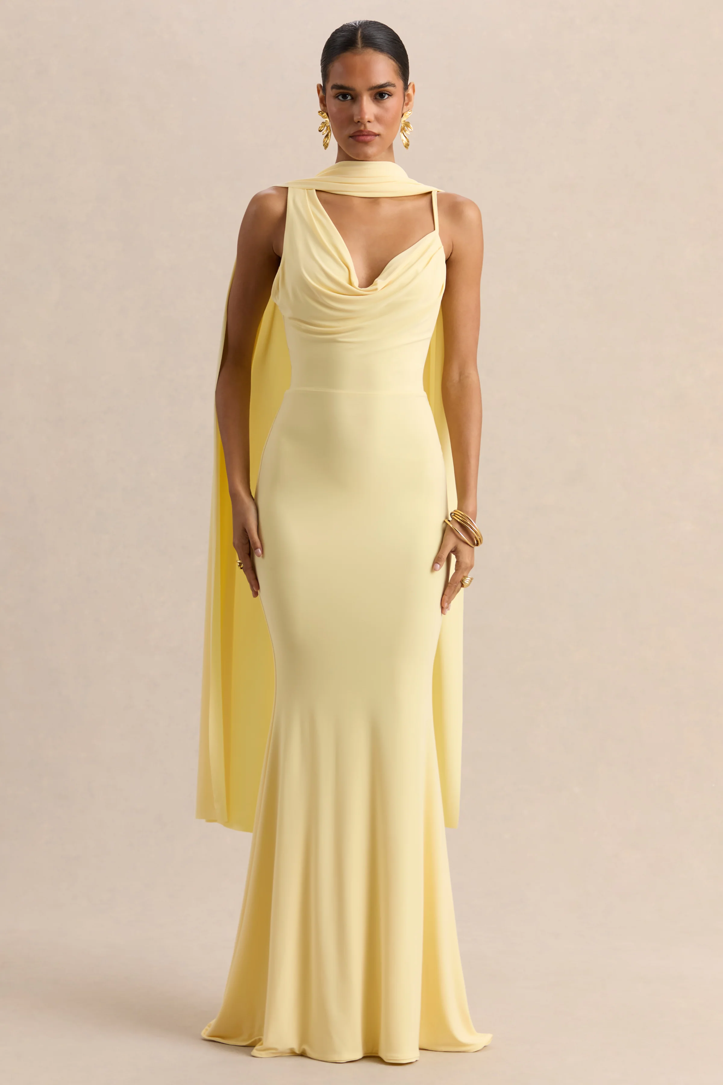 Armelia | Lemon Cowl-Neck Maxi Dress With Scarf-Detail - Image 7