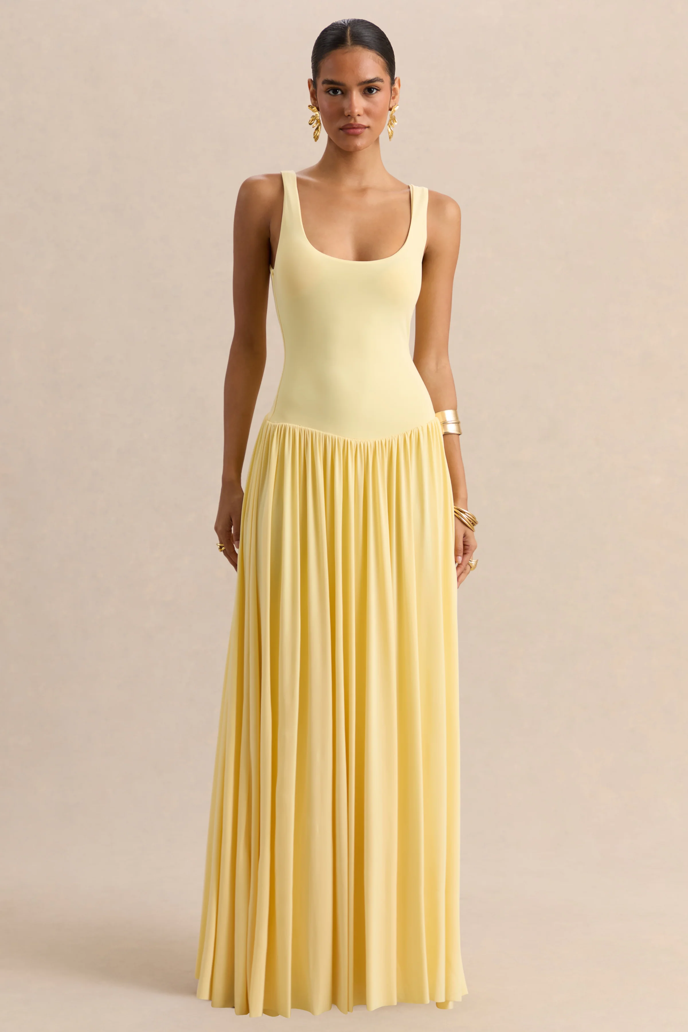 Aurina | Lemon Square-Neck Maxi Dress With Cape - Image 4