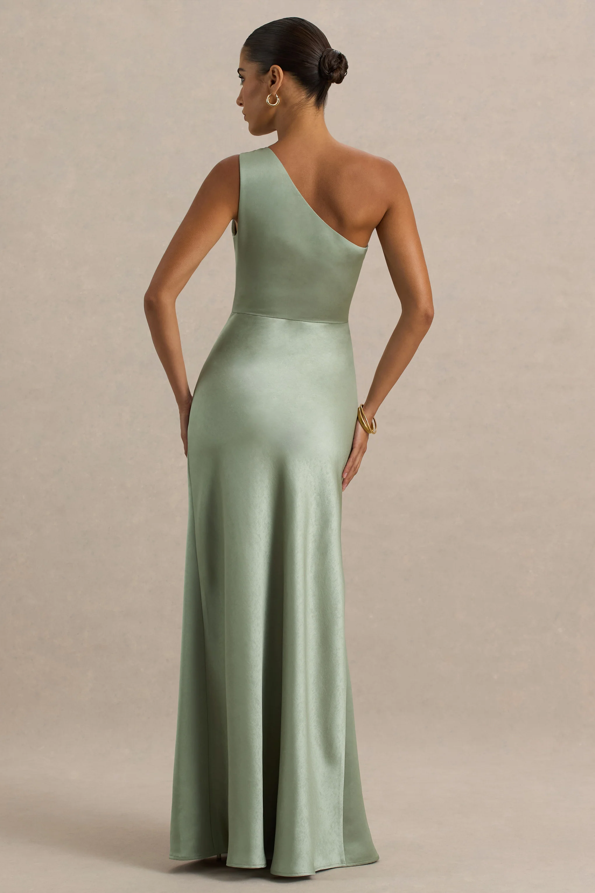 Beth | Sage Asymmetric Neckline High-Split Maxi Dress - Image 2