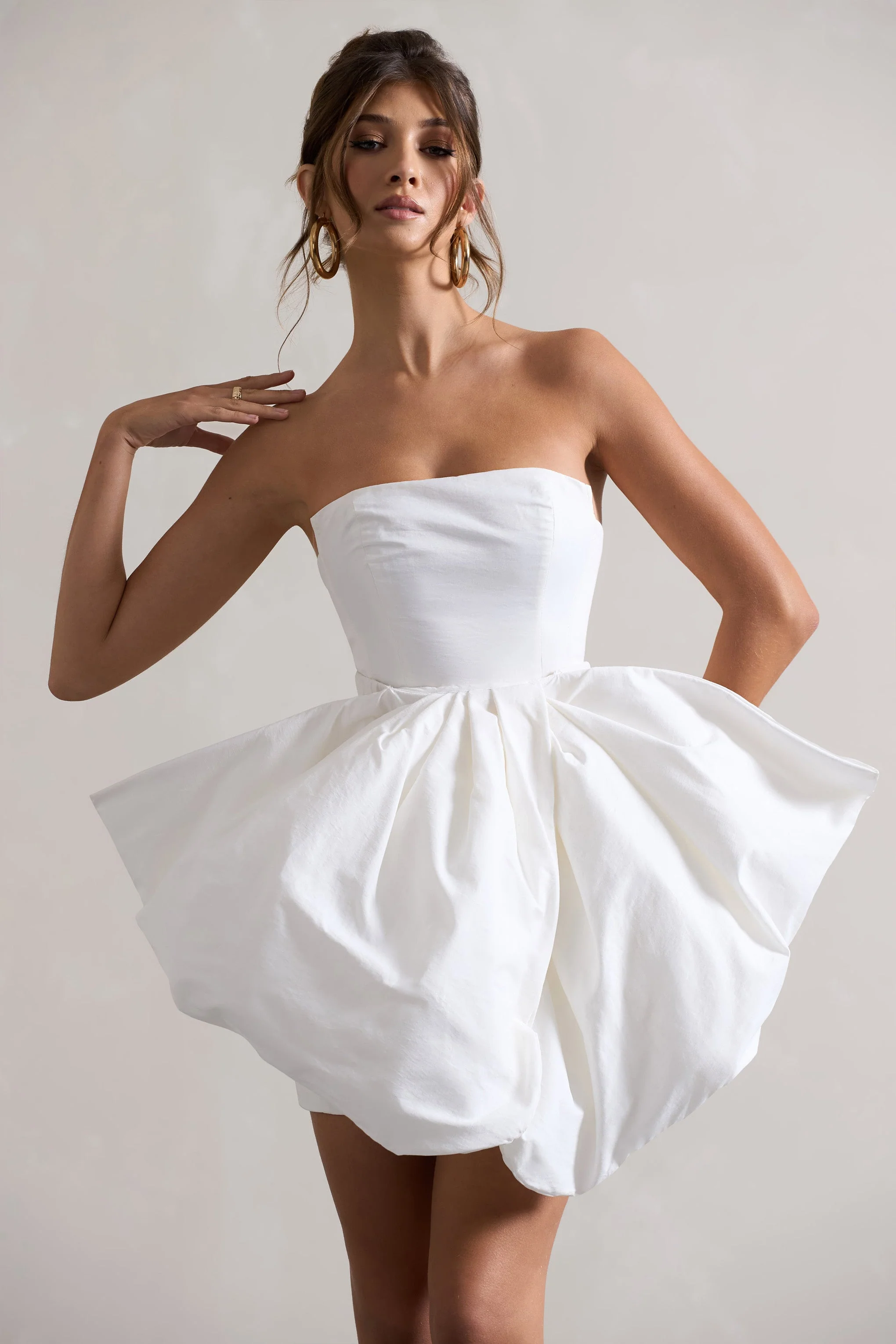 Bladen | Cream Bandeau Mini Dress With Detachable Bow Skirt - Image 4