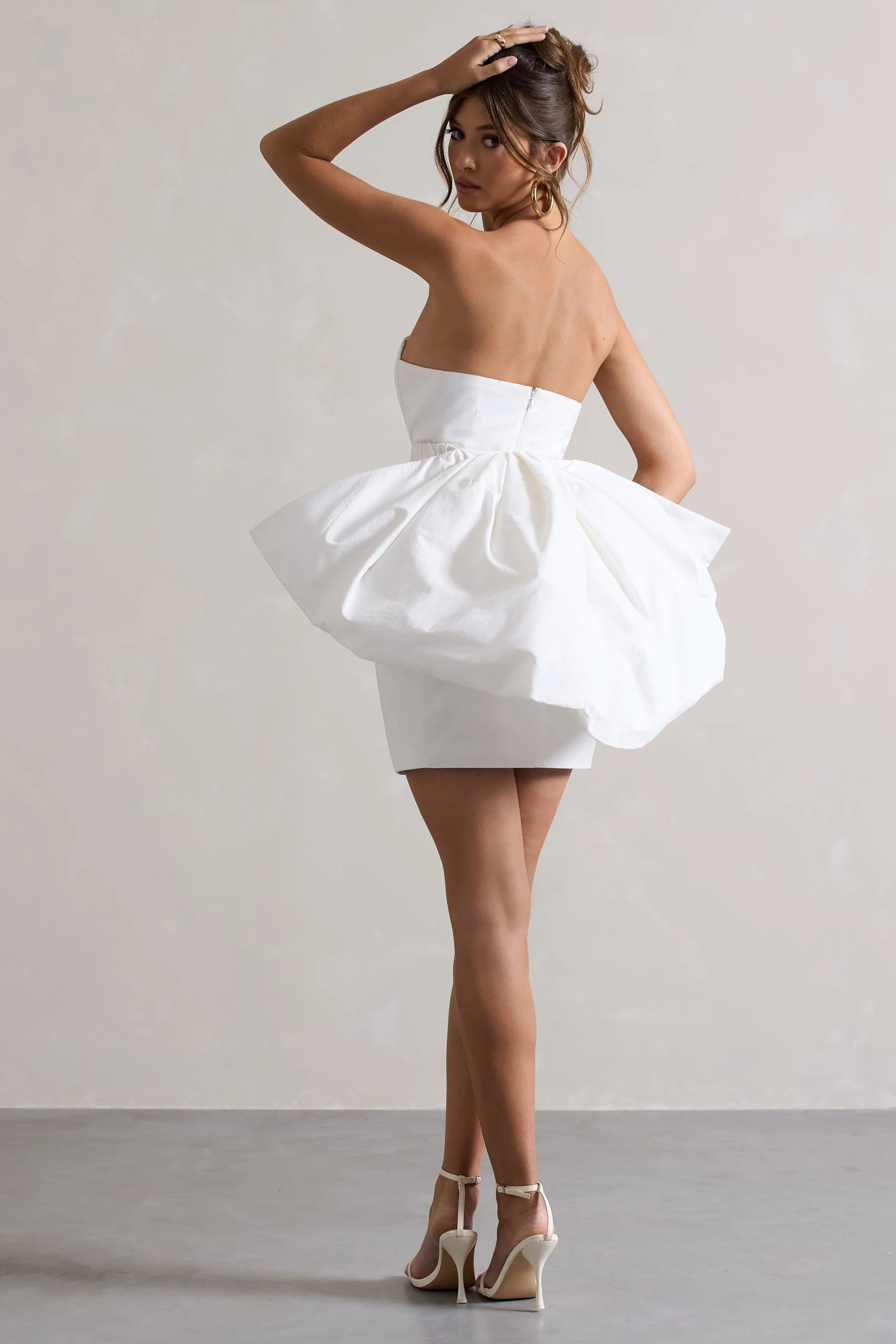 Bladen | Cream Bandeau Mini Dress With Detachable Bow Skirt - Image 5