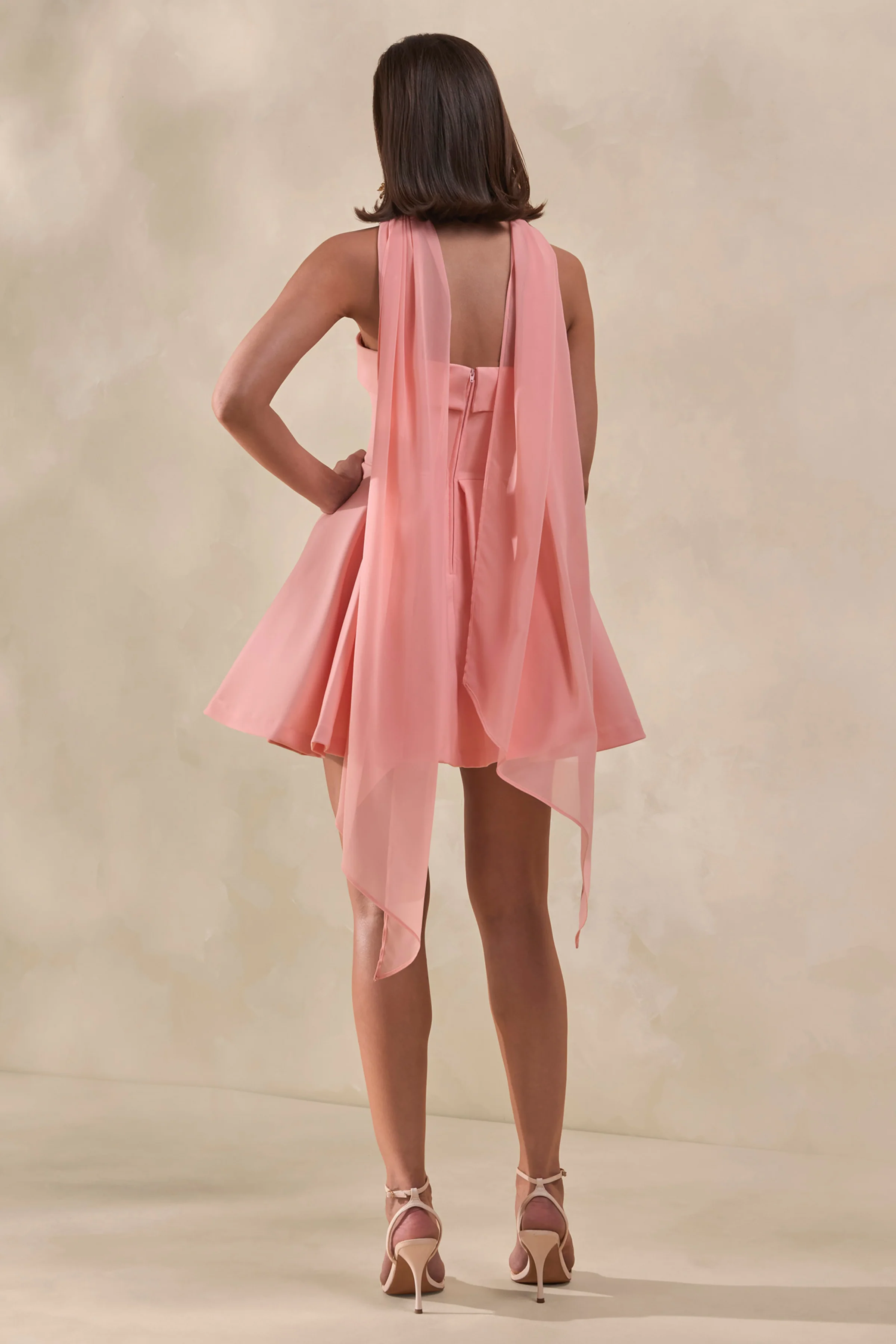 Bruna | Light Pink Bandeau Skater Mini Dress - Image 2
