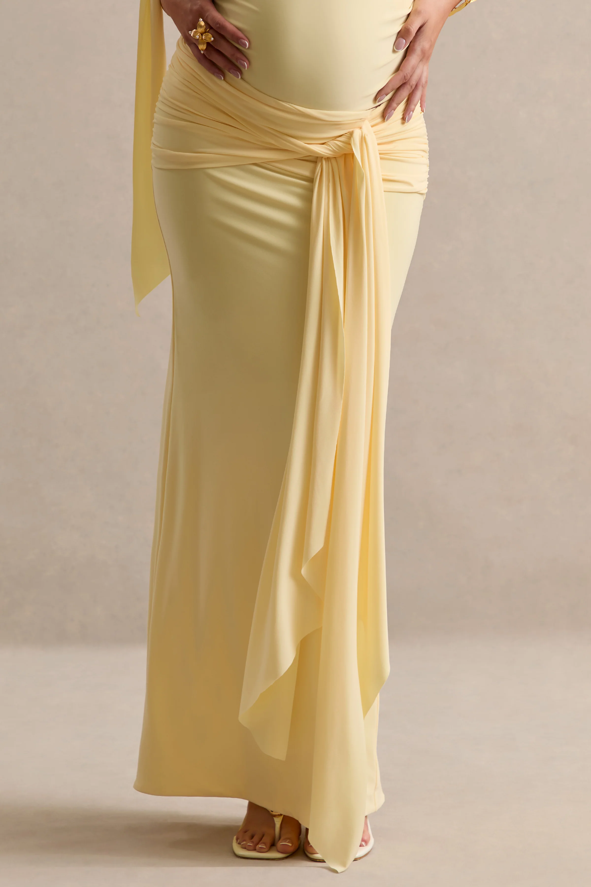 Cataleya | Lemon Maternity Low Rise Maxi Skirt With Sash Detailing - Image 3