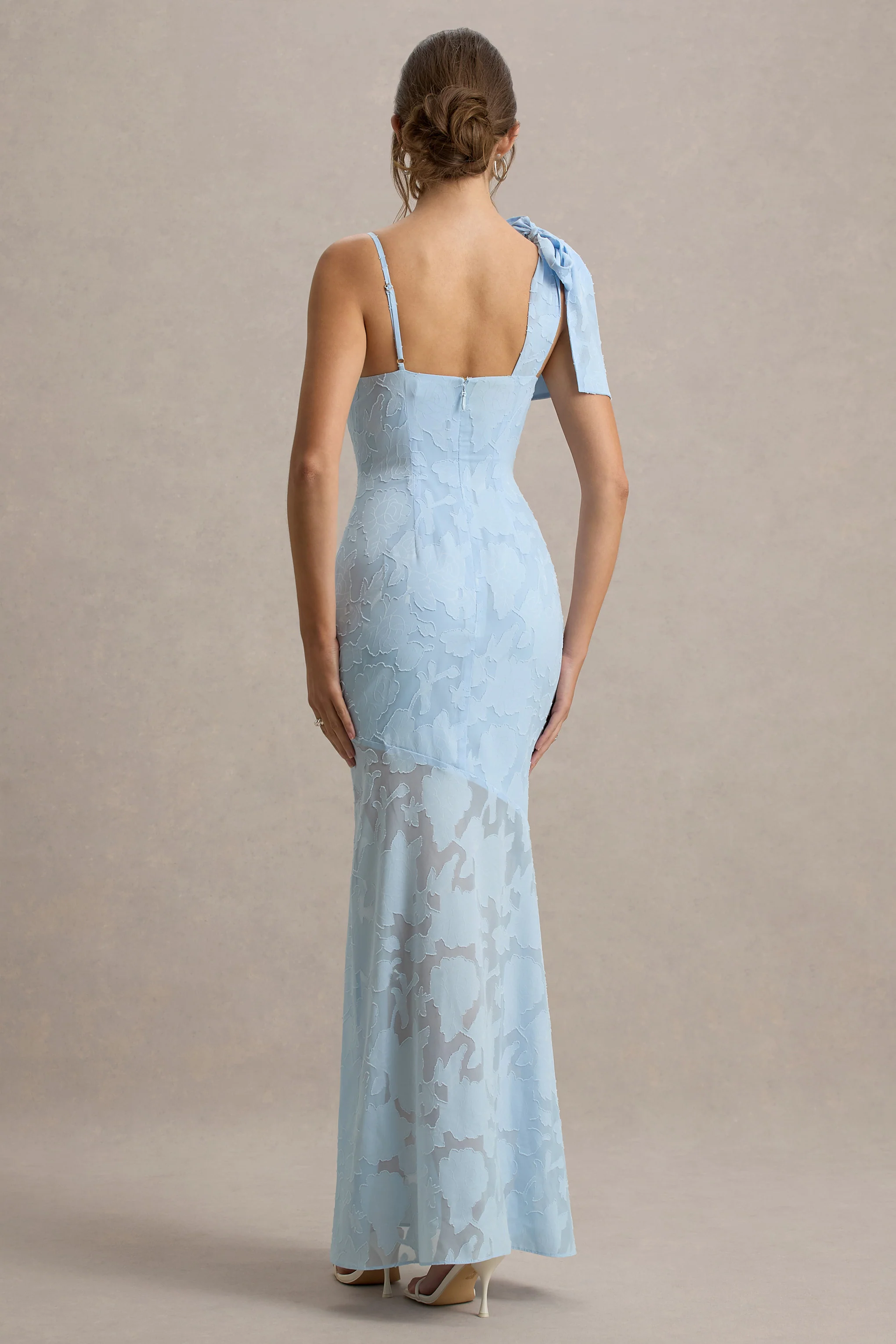 Chyna | Light Blue Cowl-Neck Maxi Dress With Bow Strap - Image 2