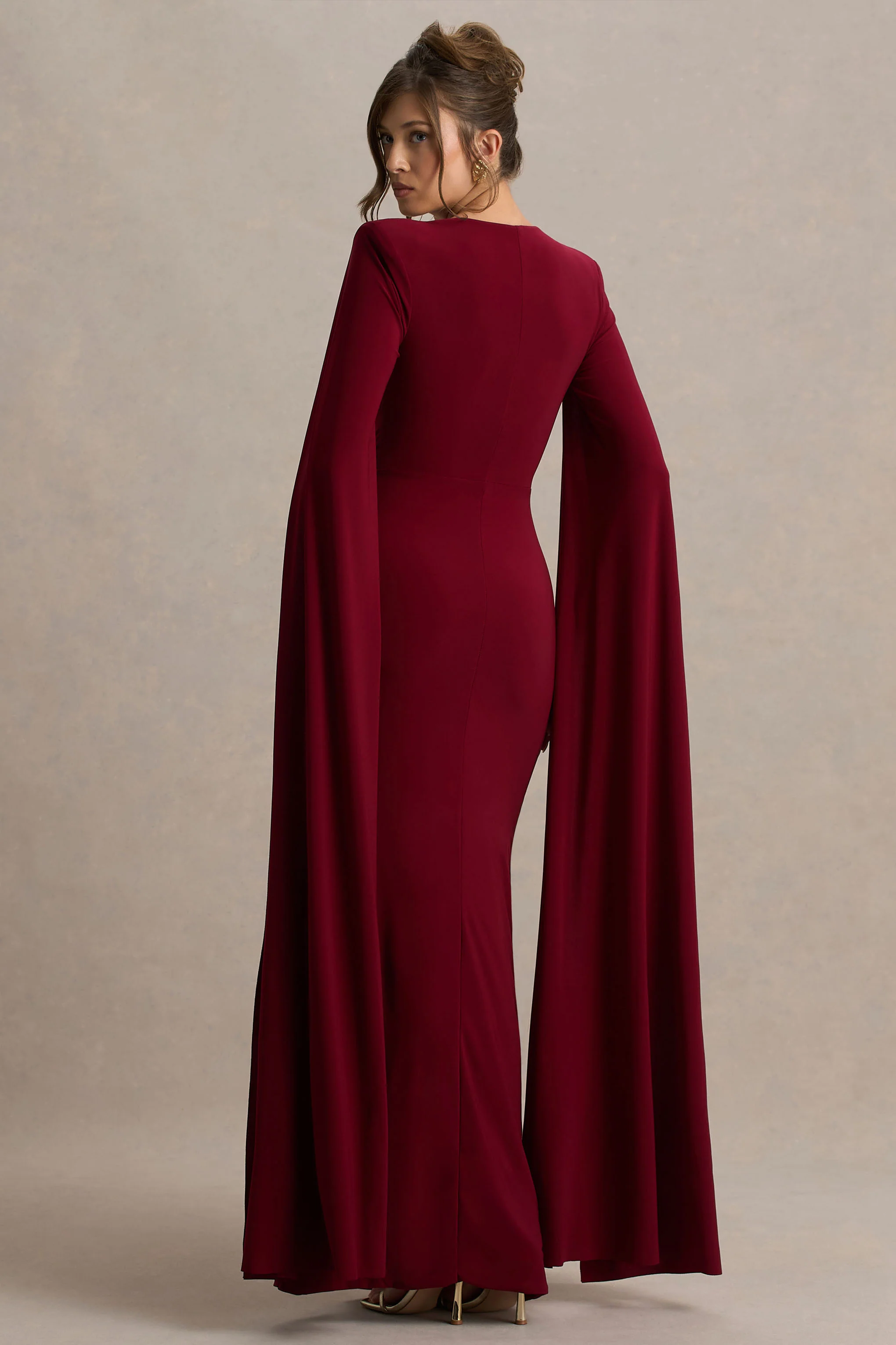 Claretta | Berry Square Neck Twisted Maxi Dress With Cape Sleeves - Image 2