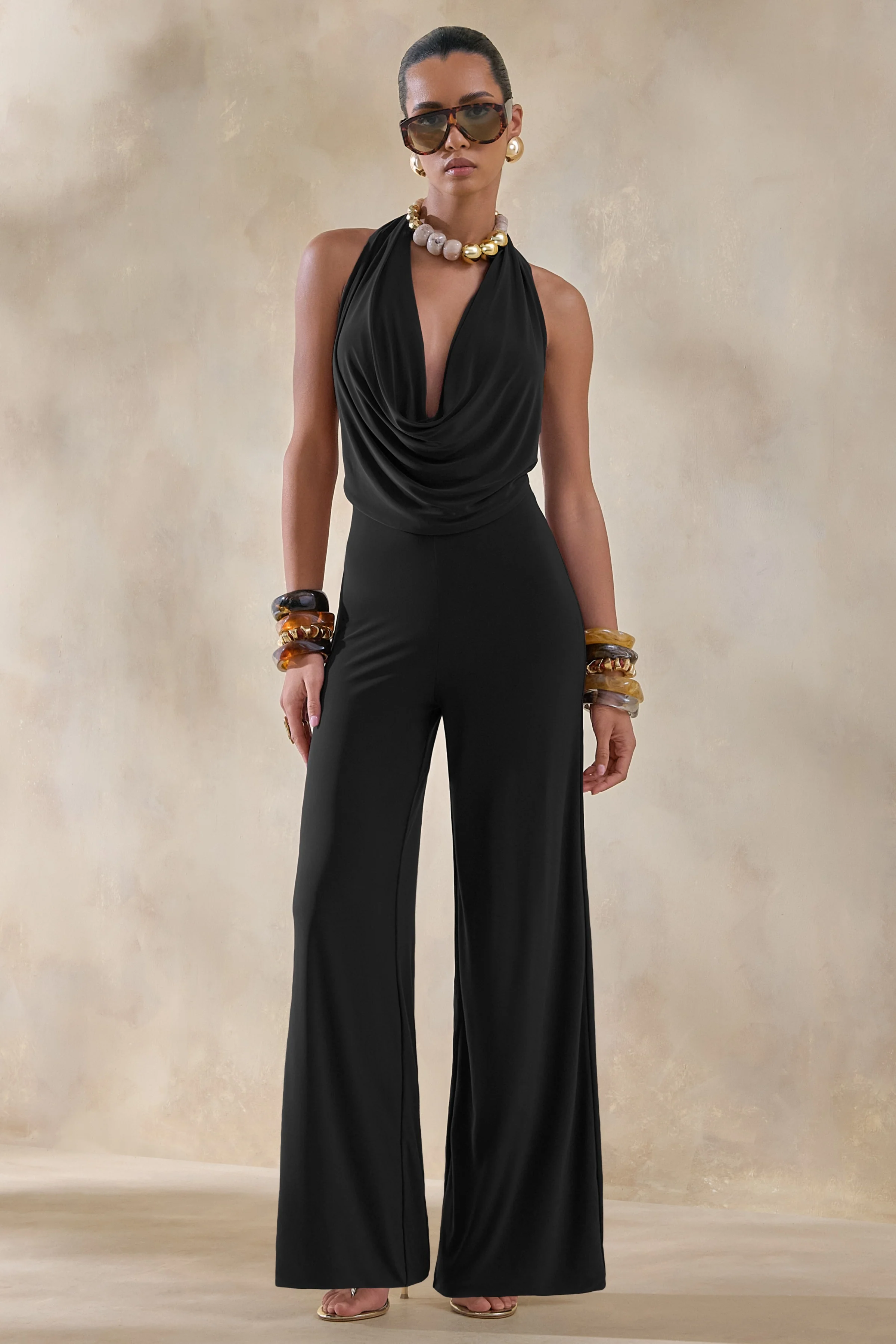 Clemence | Black Plunge-Neck Jumpsuit - Image 4
