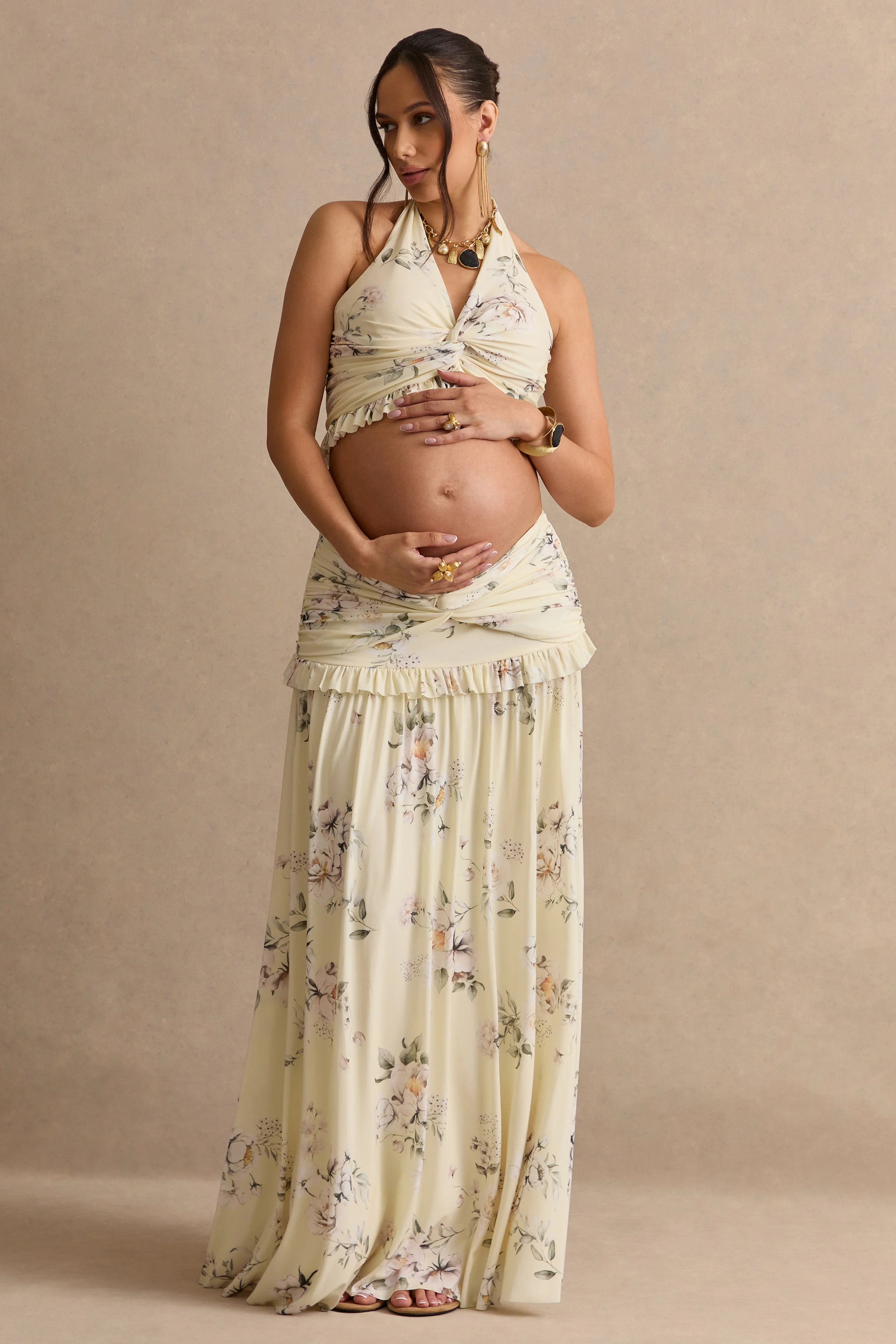 Clovia | Yellow Floral Print Halter-Neck Top - Image 3