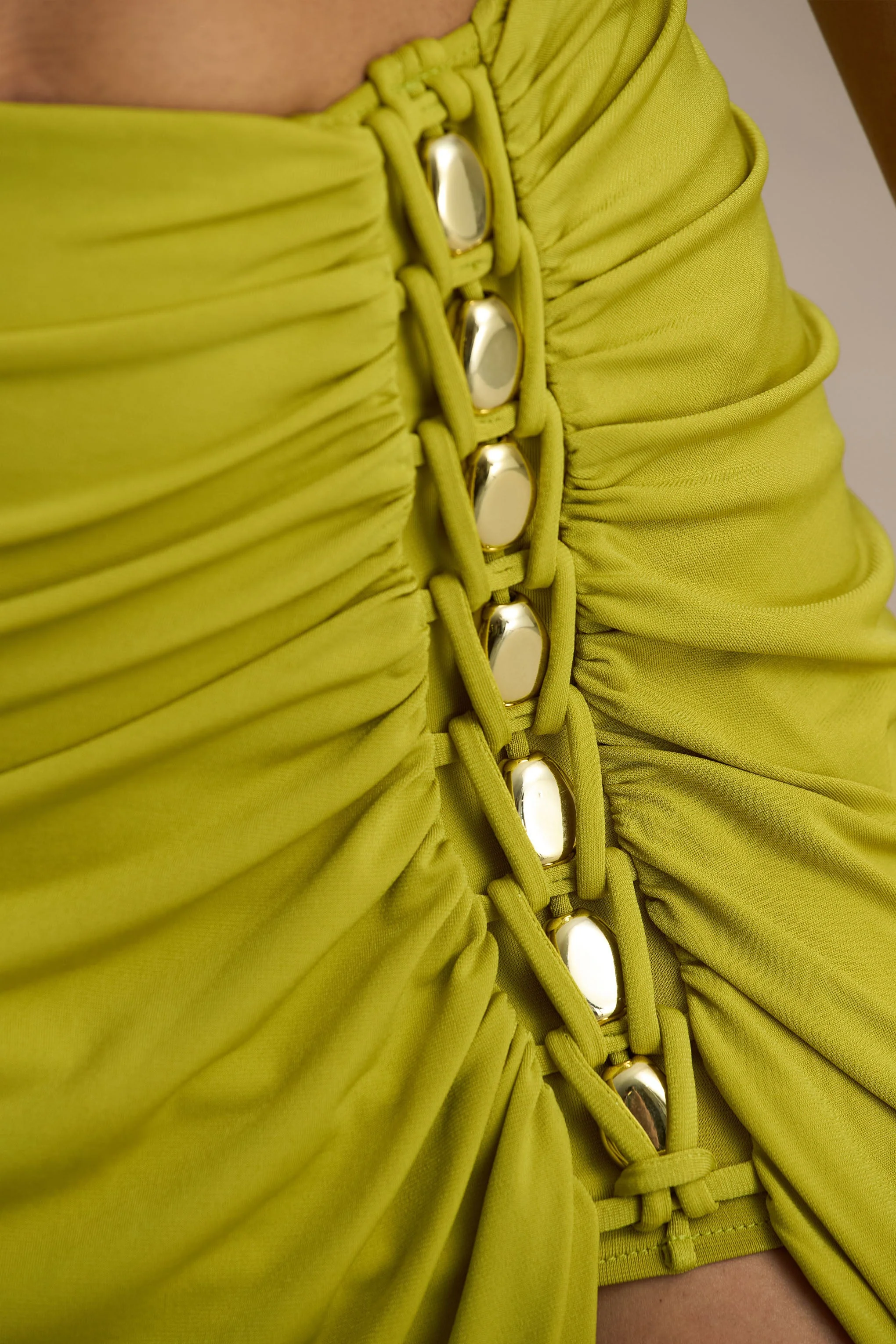 Coastline | Green Ruched Maxi Skirt With Split - Image 8