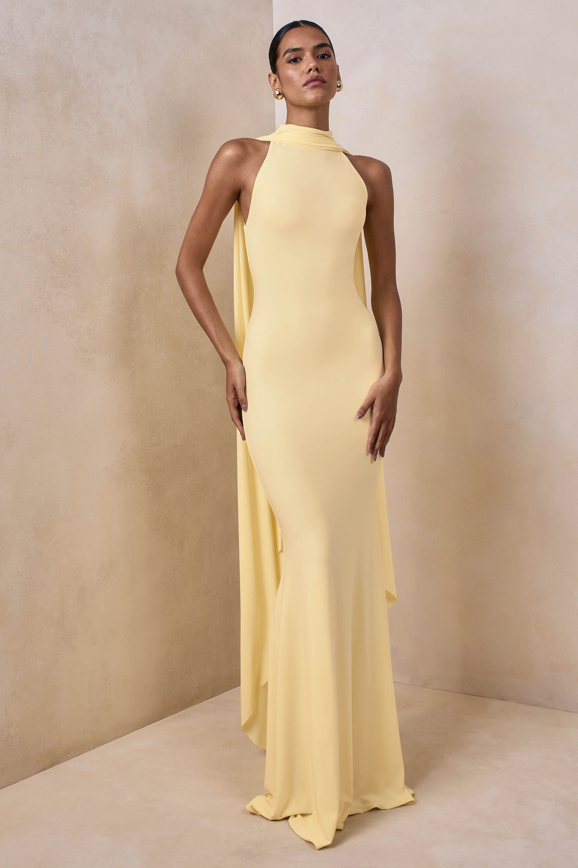 Cordy | Lemon High-Neck Maxi Dress With Cape - Image 6