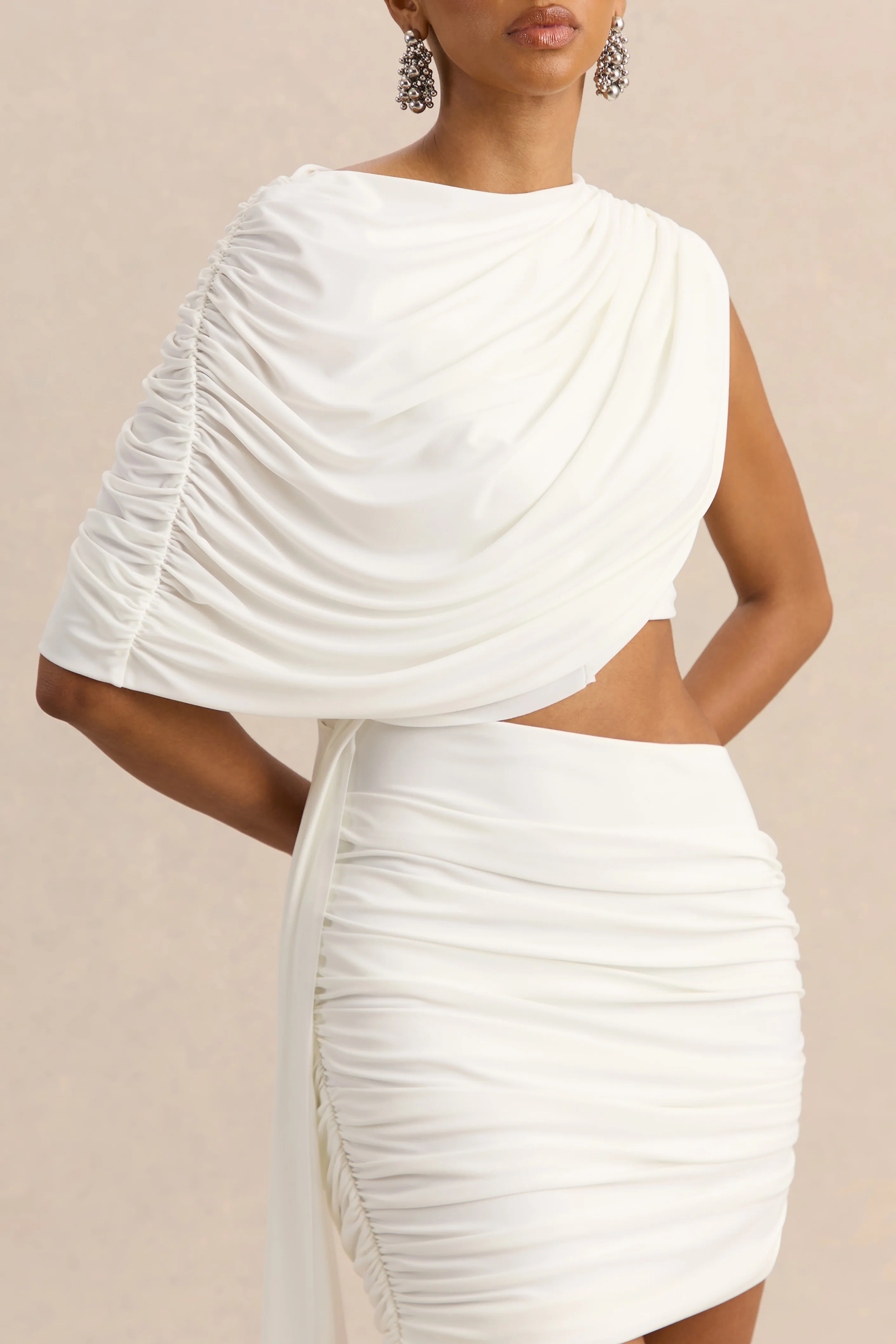 Danellia | White Round-Neck Mini Dress With Cut-Out Detail And Sash - Image 6