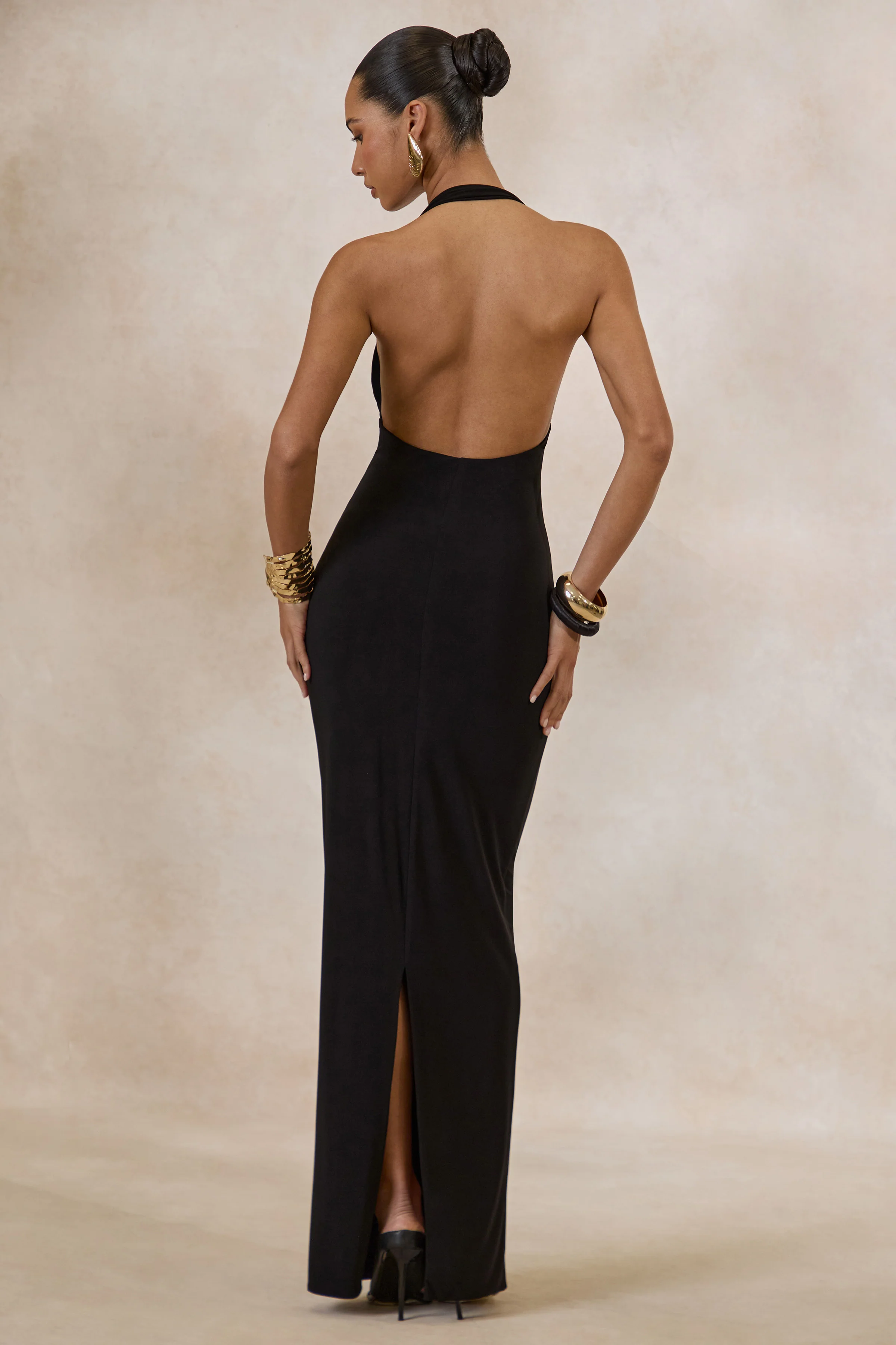 Delisse | Black Asymmetric-Neck Maxi Dress - Image 2