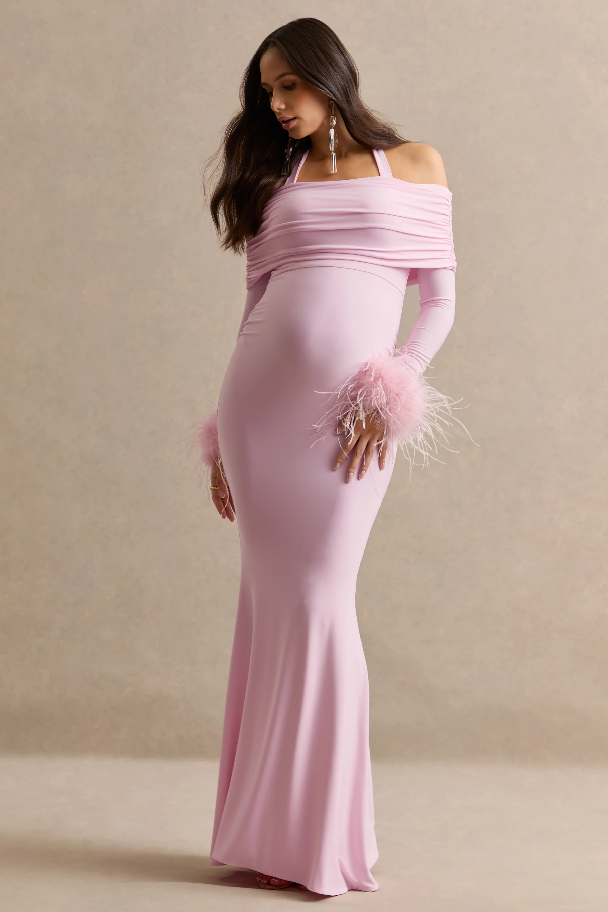 Desirae | Light Pink Halter-Neck Maternity Maxi Dress - Image 6