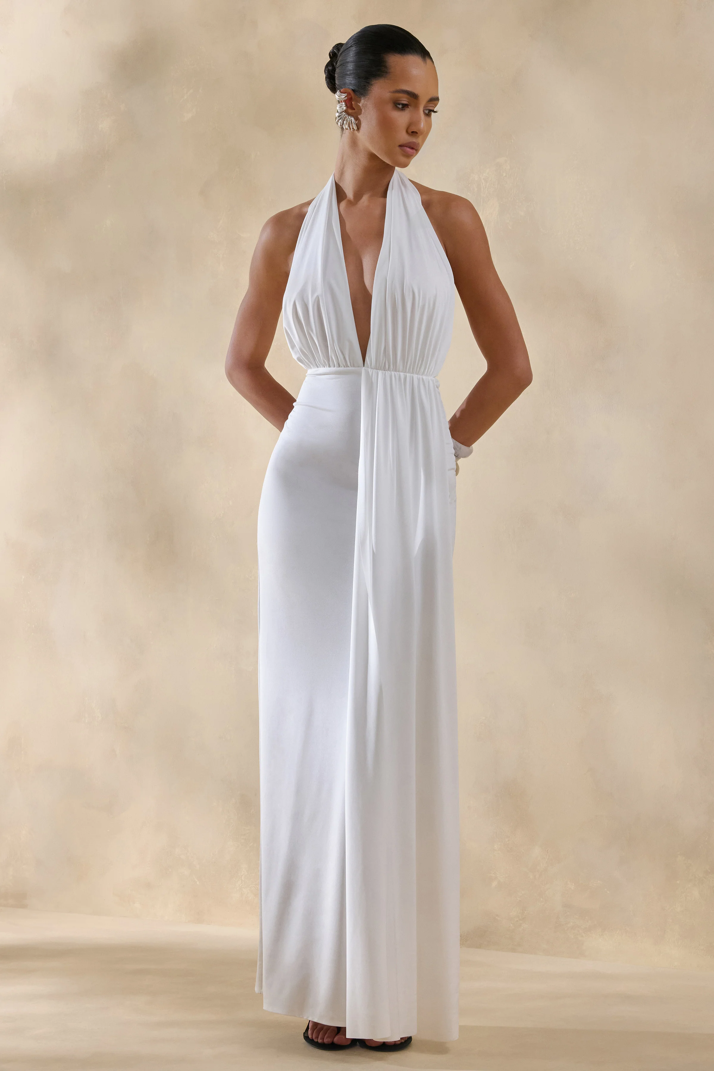 Doria | White Plunge-Neck Maxi Dress - Image 4