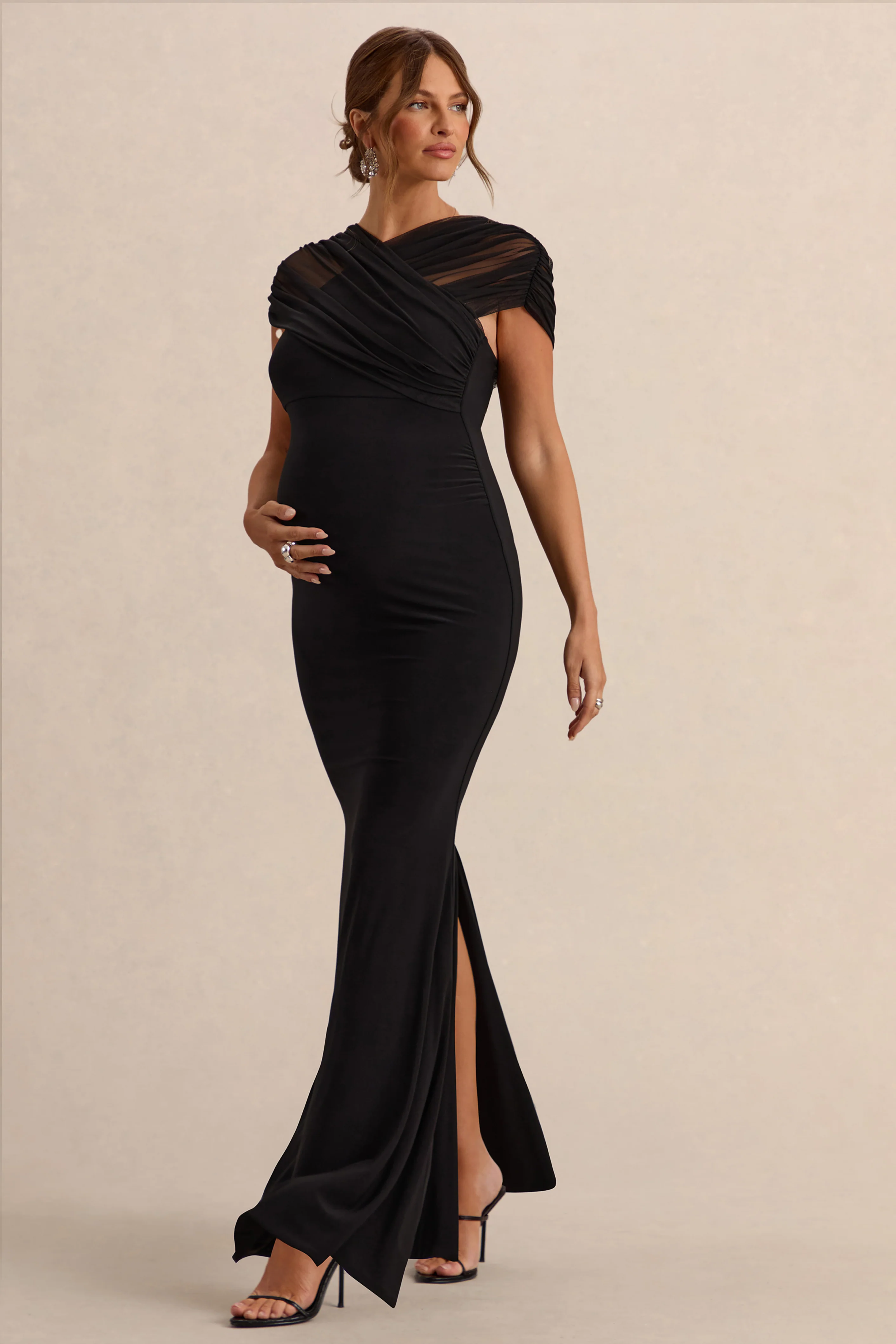 Elin | Black Bardot-Neck Maternity Maxi Dress - Image 4