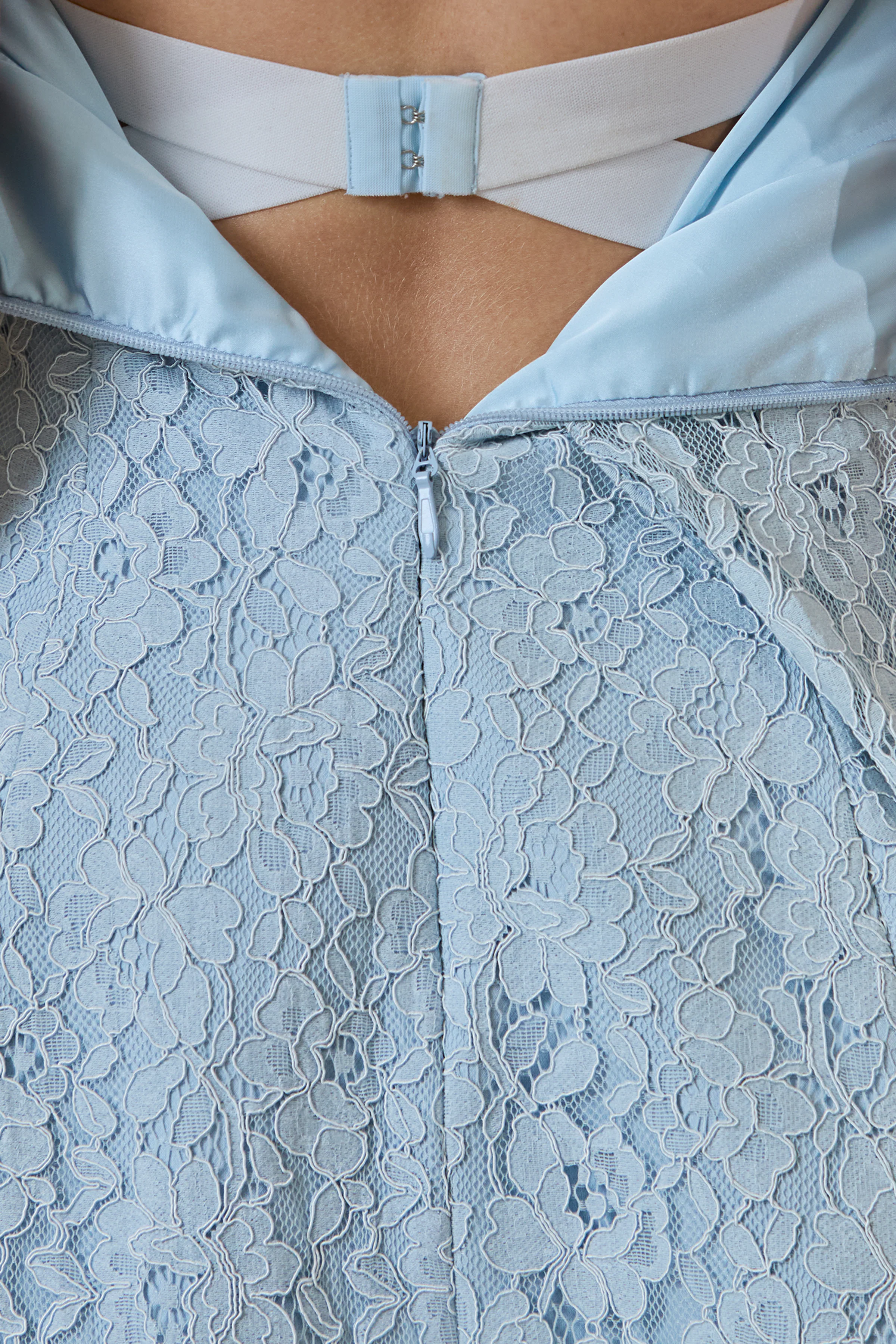 Elvara | Light Blue Lace Bandeau-Neck Mini Dress With Scarf Detail - Image 6