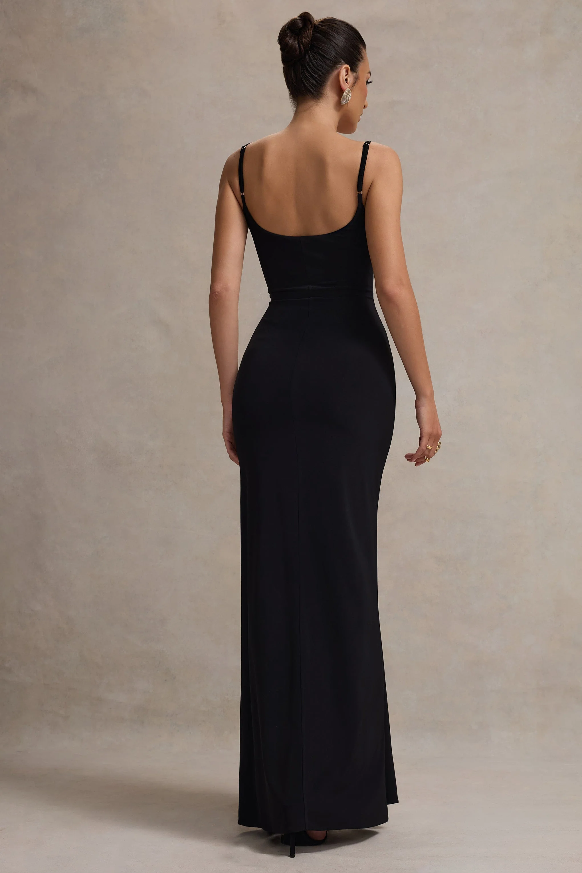 Emmalou | Black & White Strappy Split Maxi Dress With Bow - Image 2