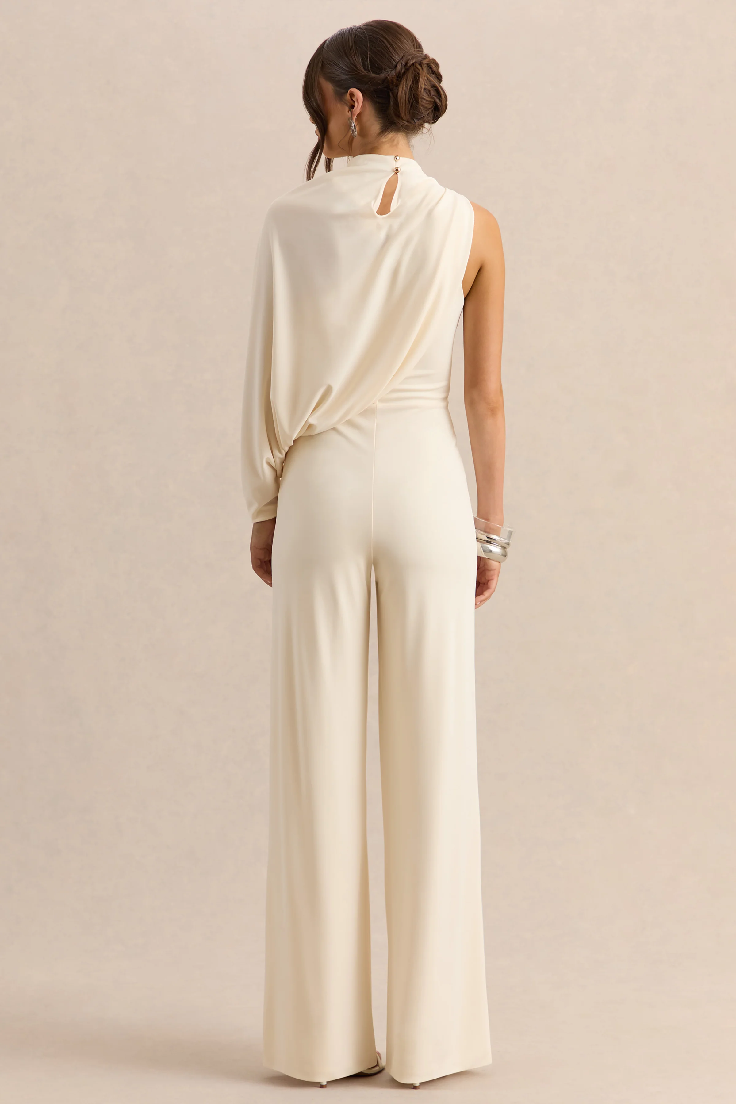 Emoria | Cream High-Neck Jumpsuit With One Long-Sleeve - Image 2