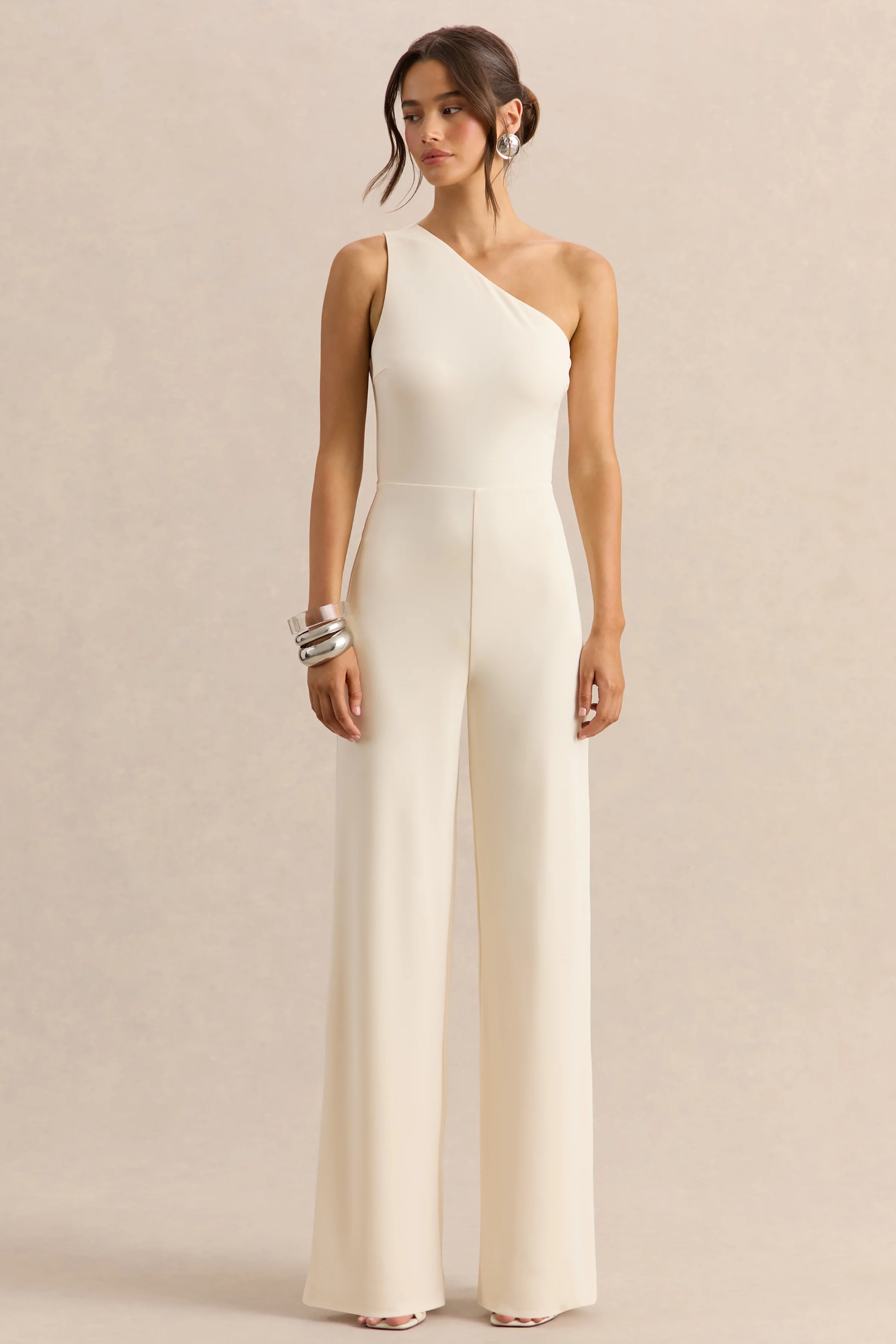 Emoria | Cream High-Neck Jumpsuit With One Long-Sleeve - Image 4