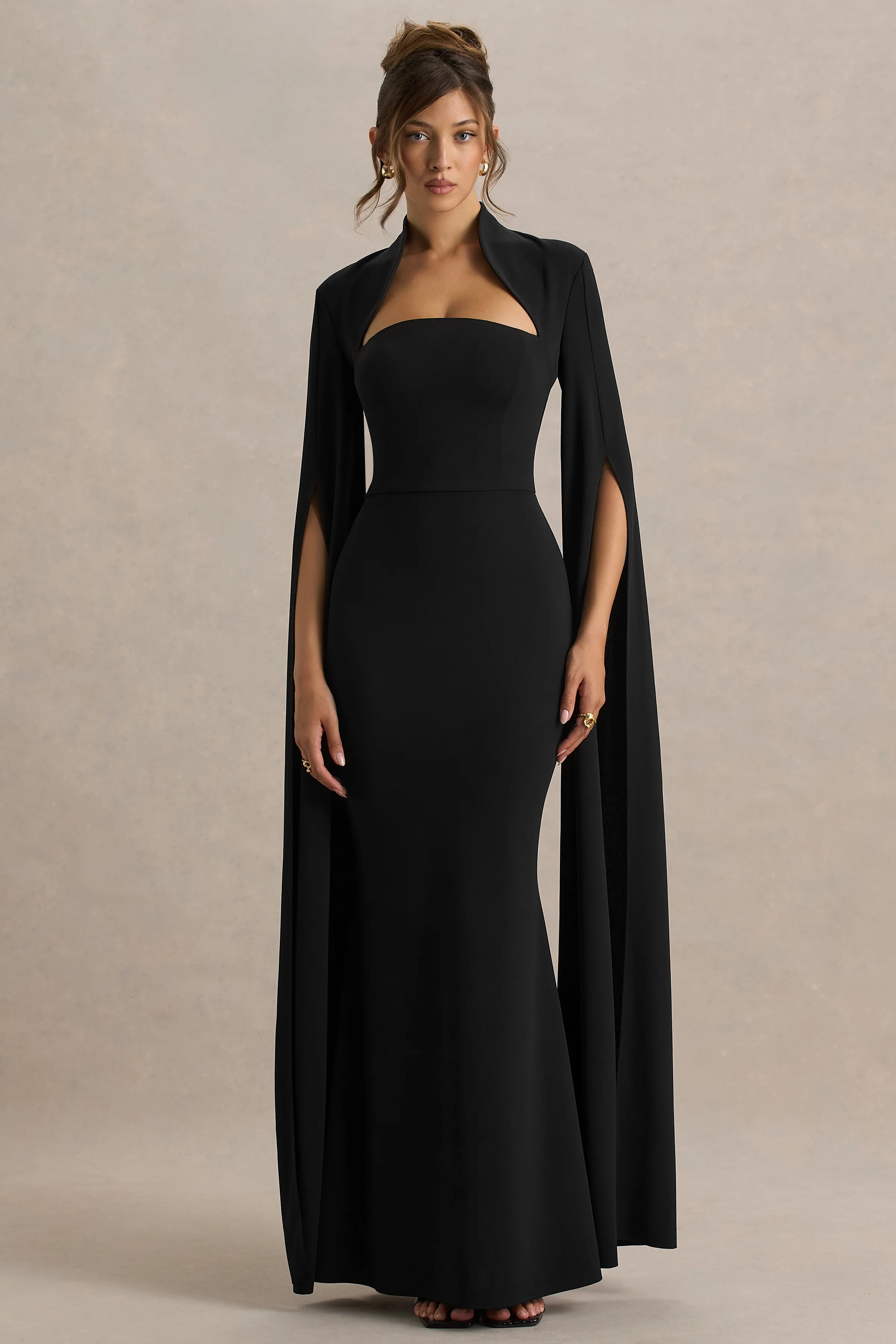 Esme | Black Square-Neck Maxi Dress With Cape Sleeves - Image 5
