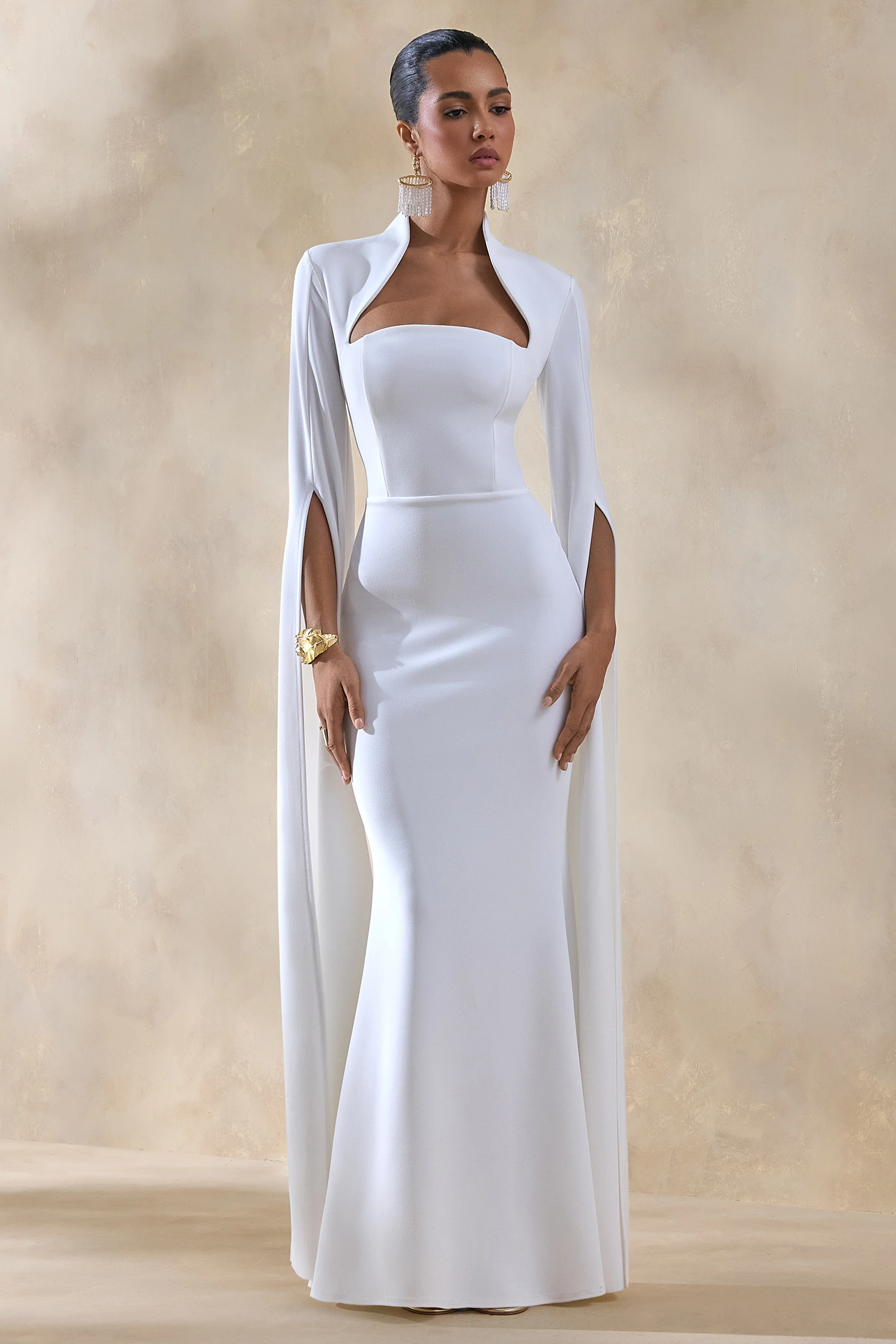 Esme | White Square-Neck Maxi Dress With Cape Sleeves - Image 4