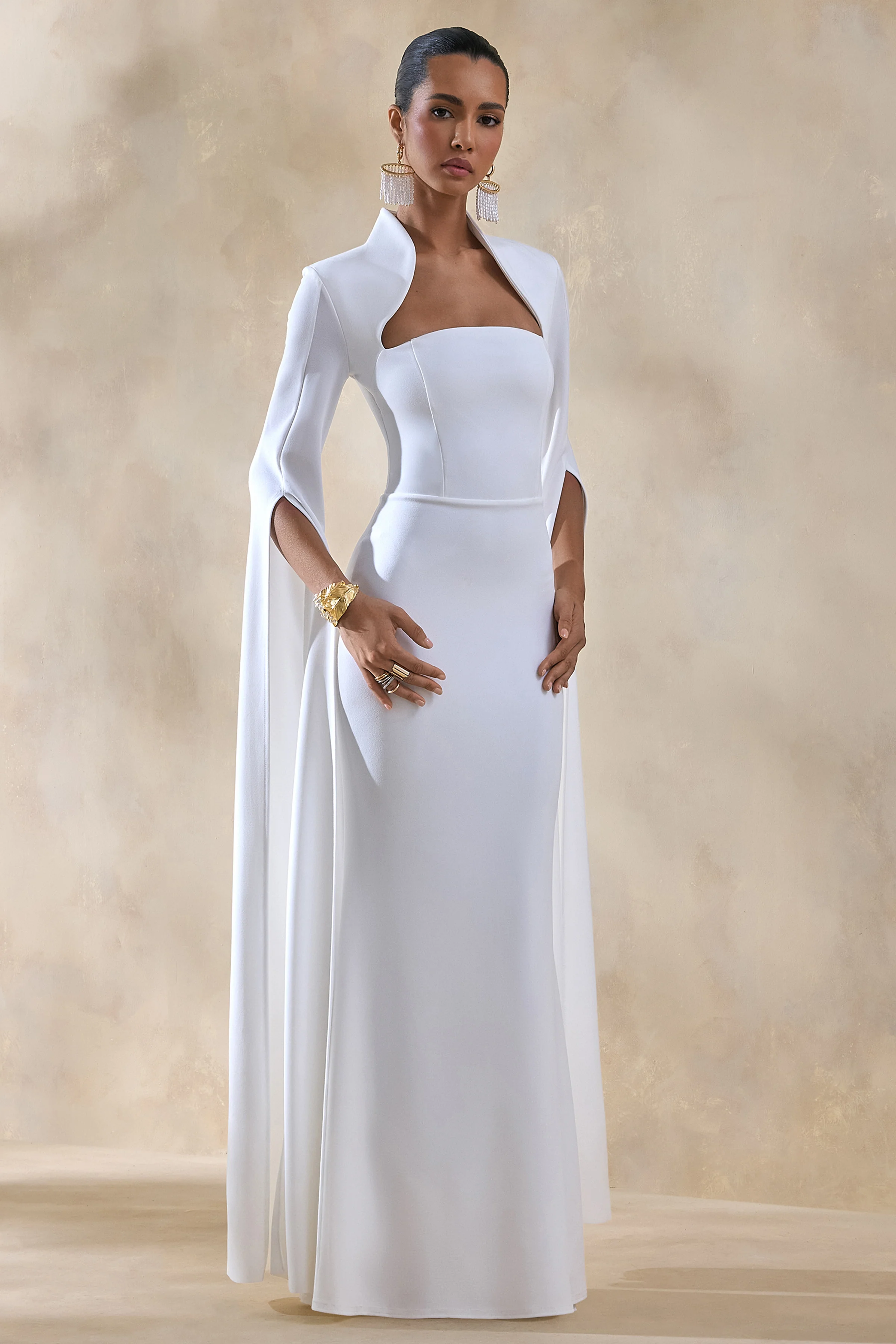 Esme | White Square-Neck Maxi Dress With Cape Sleeves - Image 5