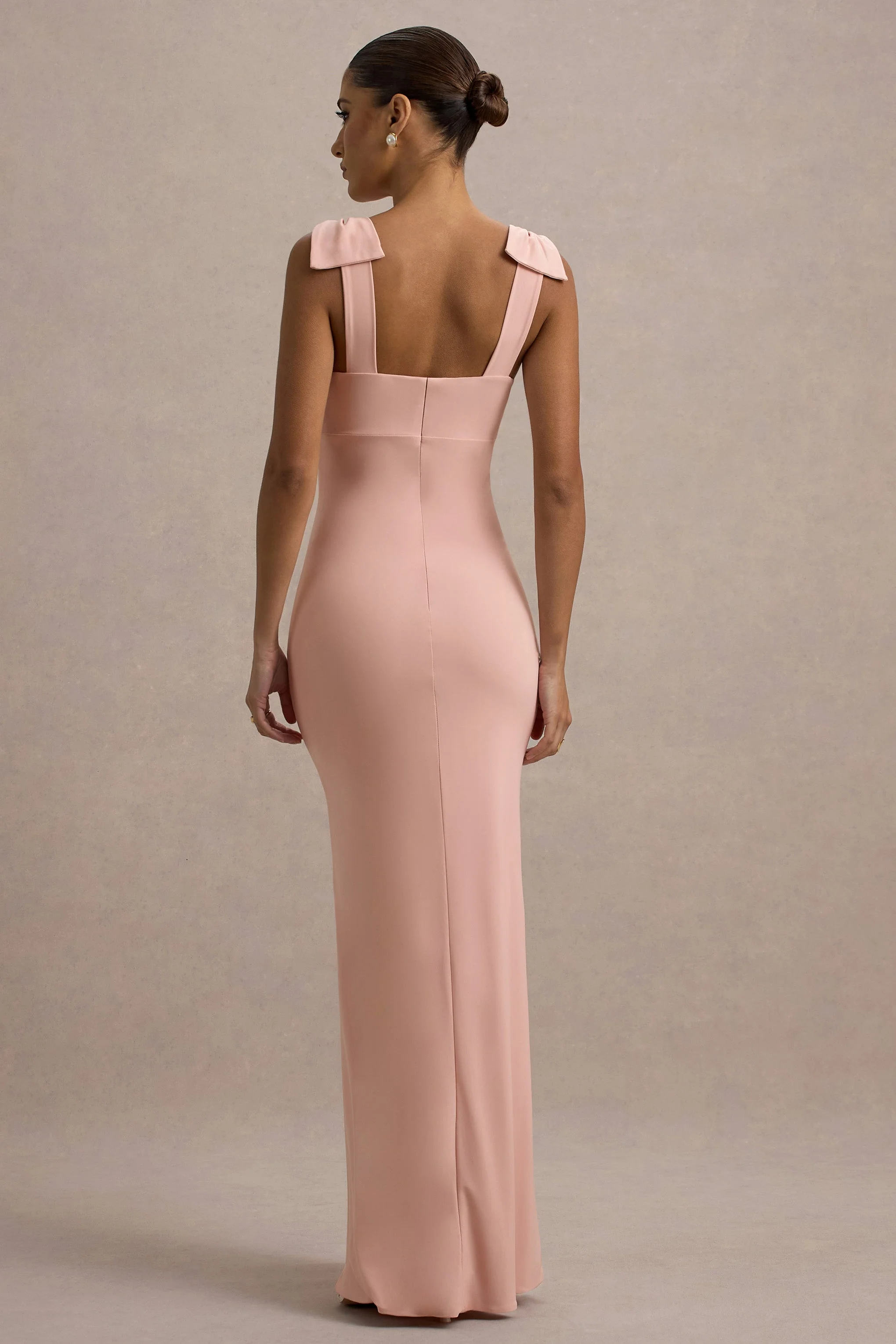 Evanna | Pink V-Neck Maxi Dress With Bow Straps - Image 2