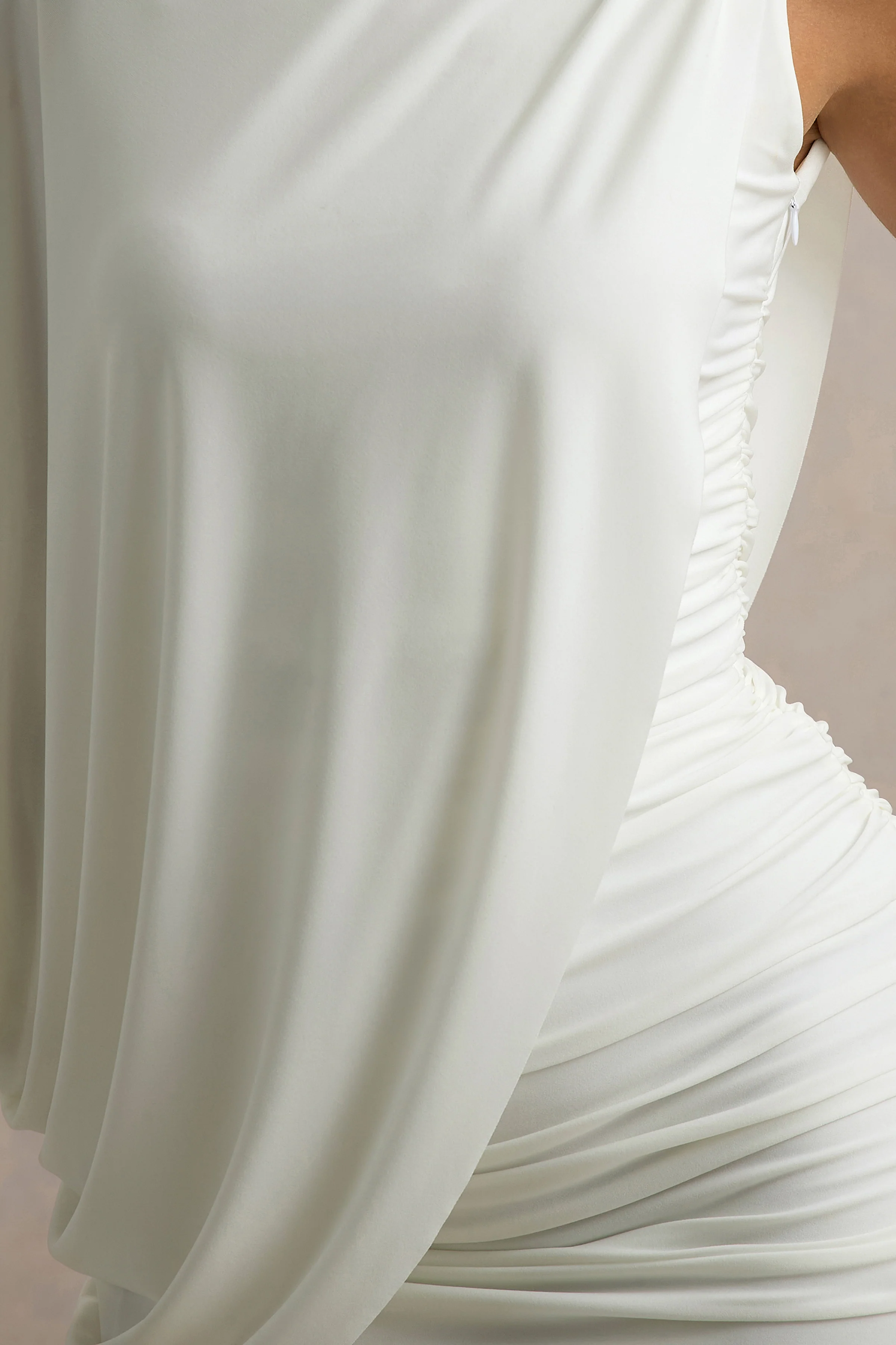 Fortuna | White Ruched Mini Dress With One-Sleeve - Image 6
