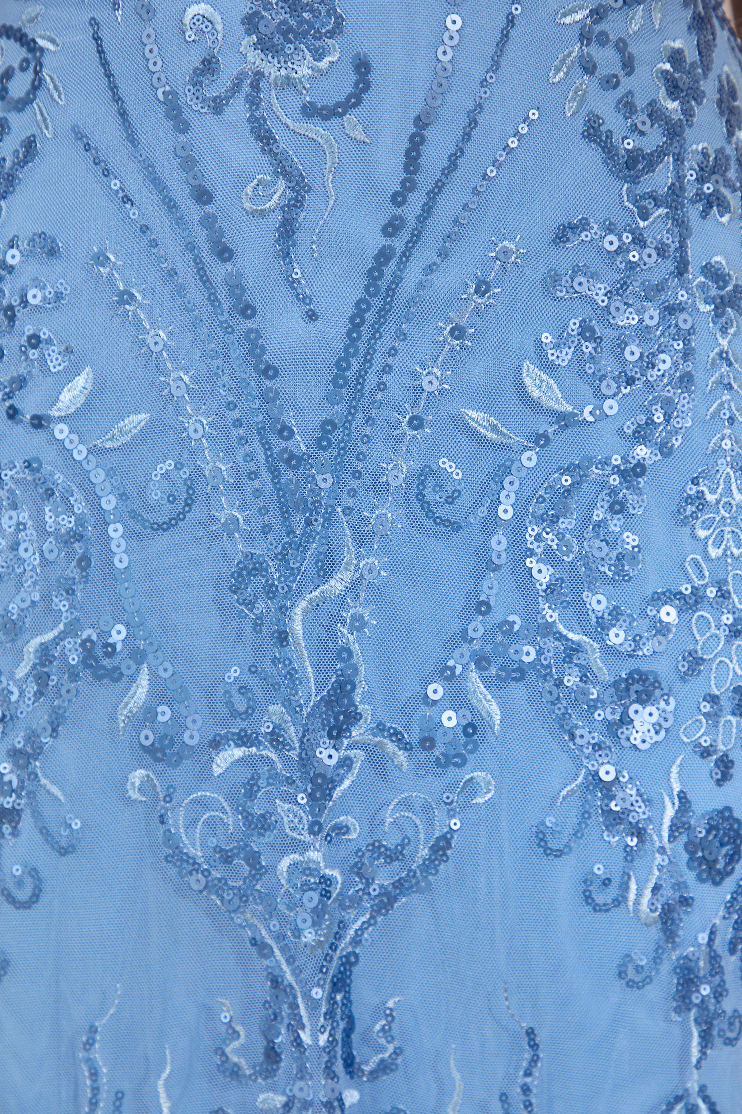 Galathea | Blue Lace Bandeau-Neck Midi Dress With Collar Detail - Image 6