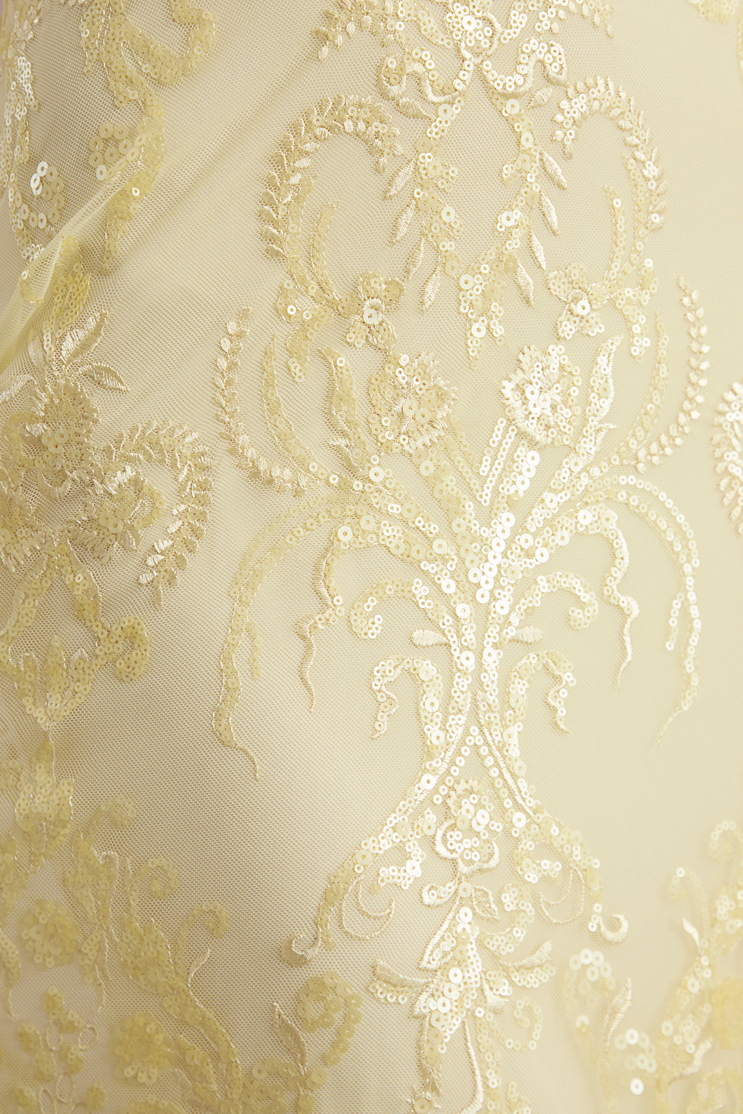 Galathea | Yellow Lace Bandeau-Neck Midi Dress With Collar Detail - Image 6