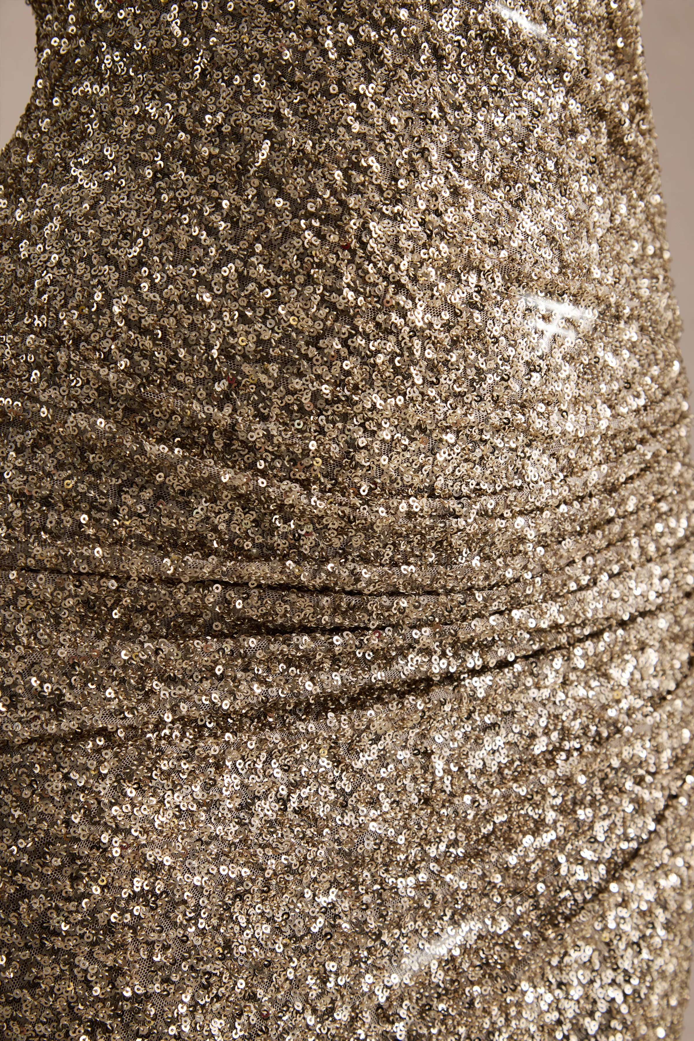 Gio | Champagne Sequin Plunge-Neck Wrap Maxi Dress With Ruched Detailing And Front Split - Image 7