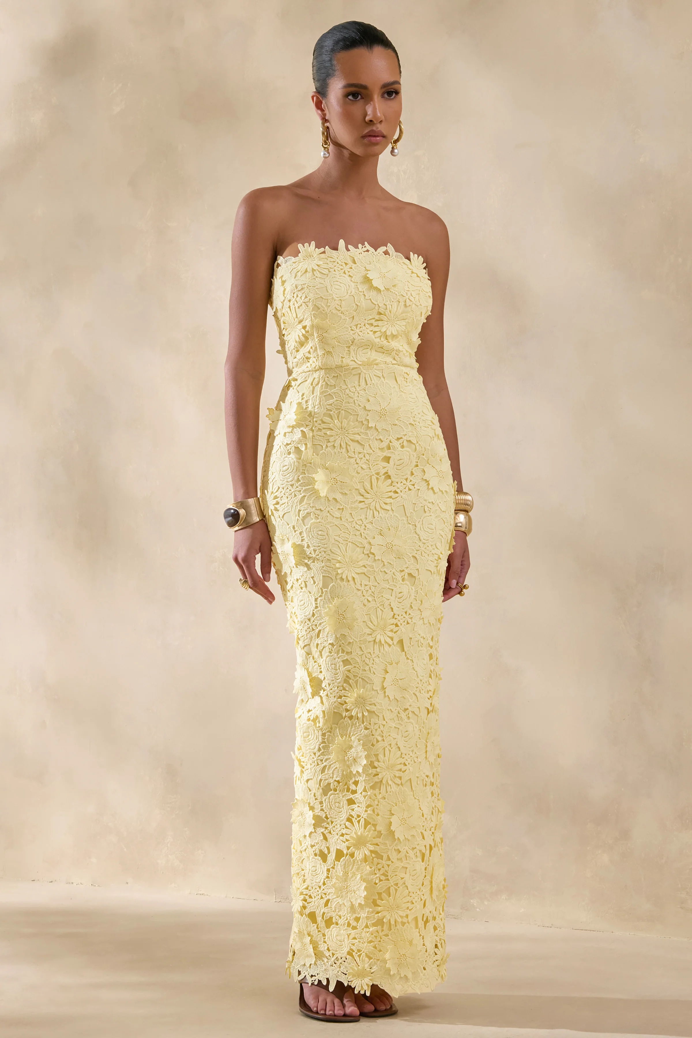 Gracie | Lemon Lace Bandeau Maxi Dress - Image 4