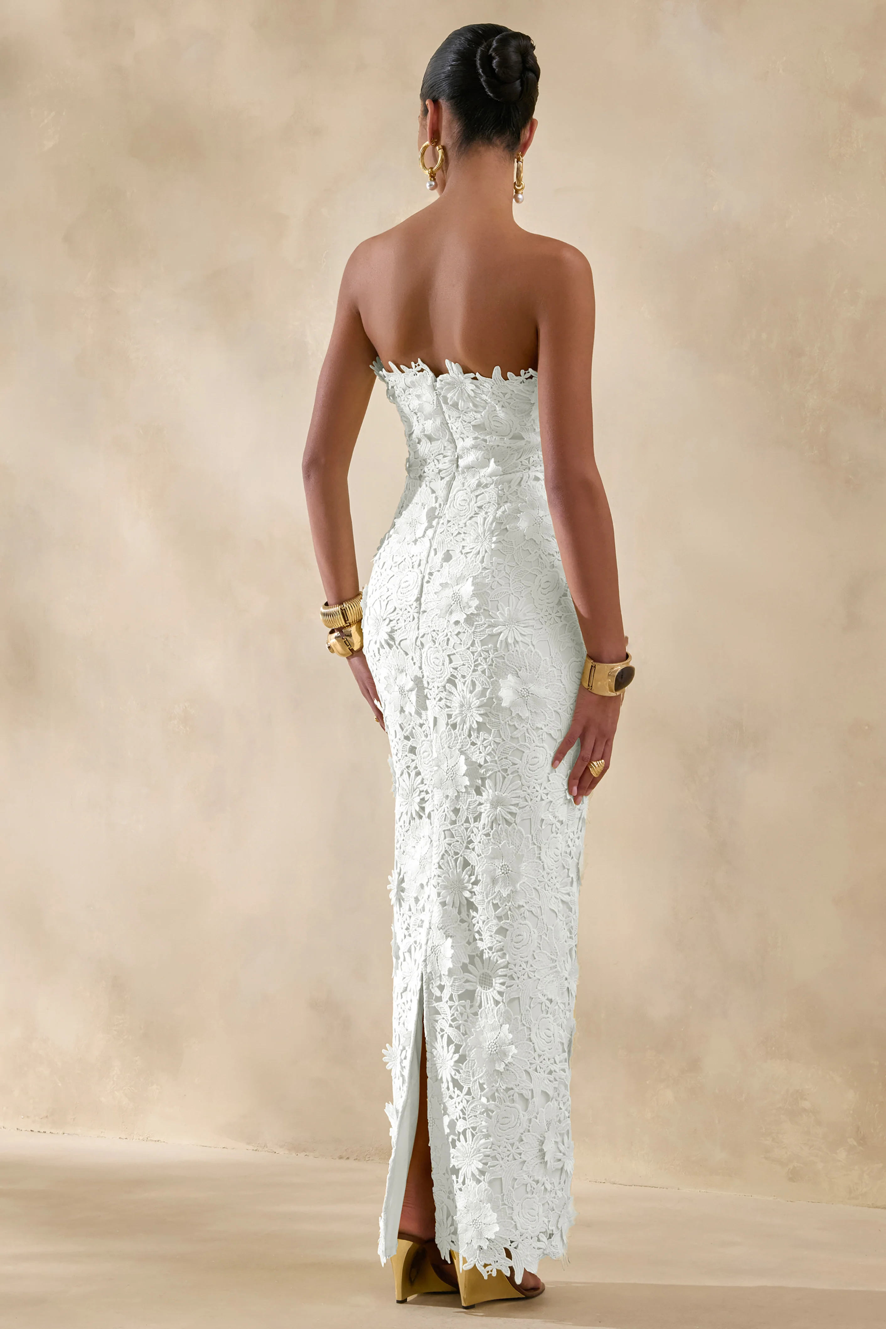 Gracie | White Lace Bandeau Maxi Dress - Image 2