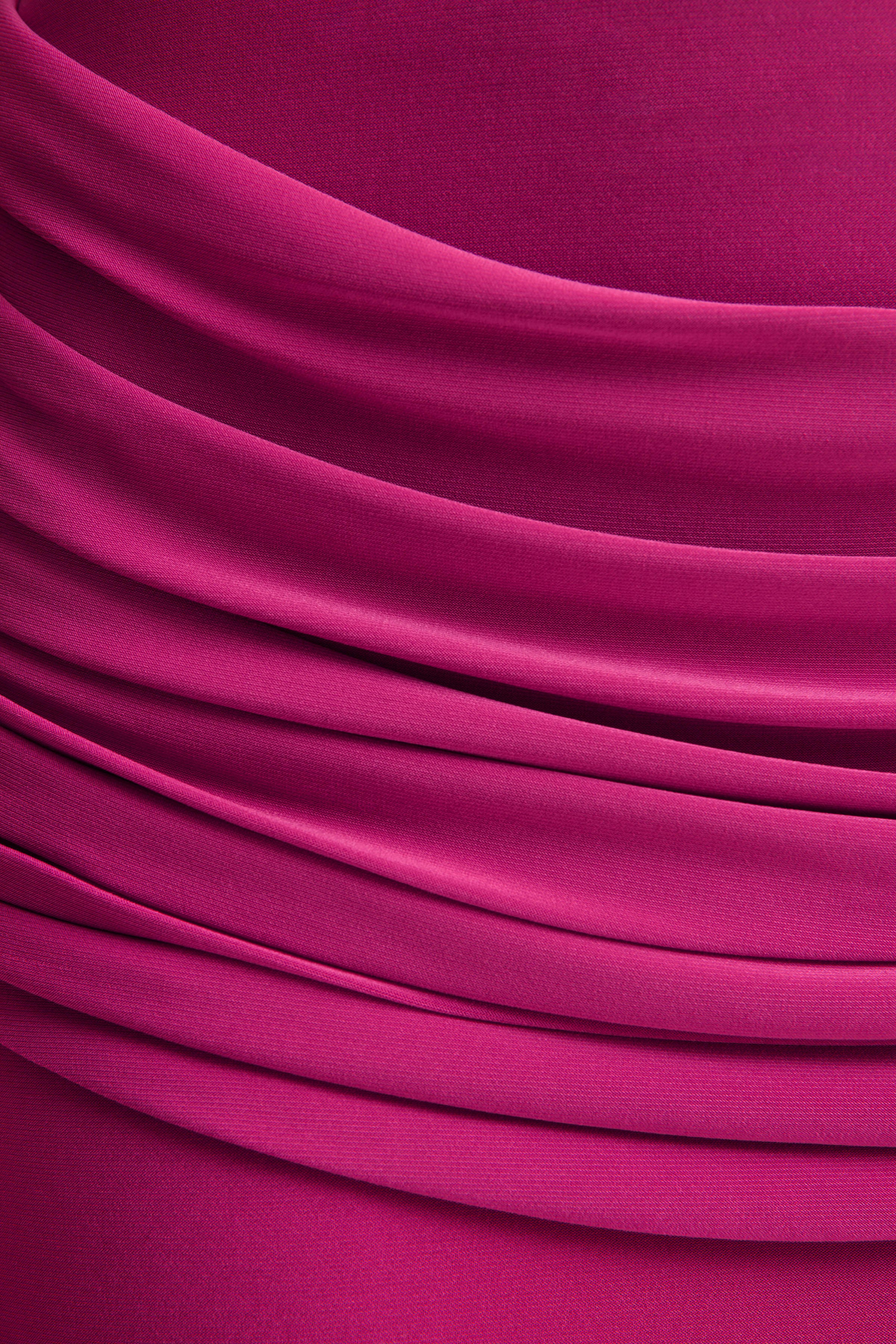 Graciella | Hot Pink Bandeau Maxi Dress With Draped Detailing And Scarf - Image 7