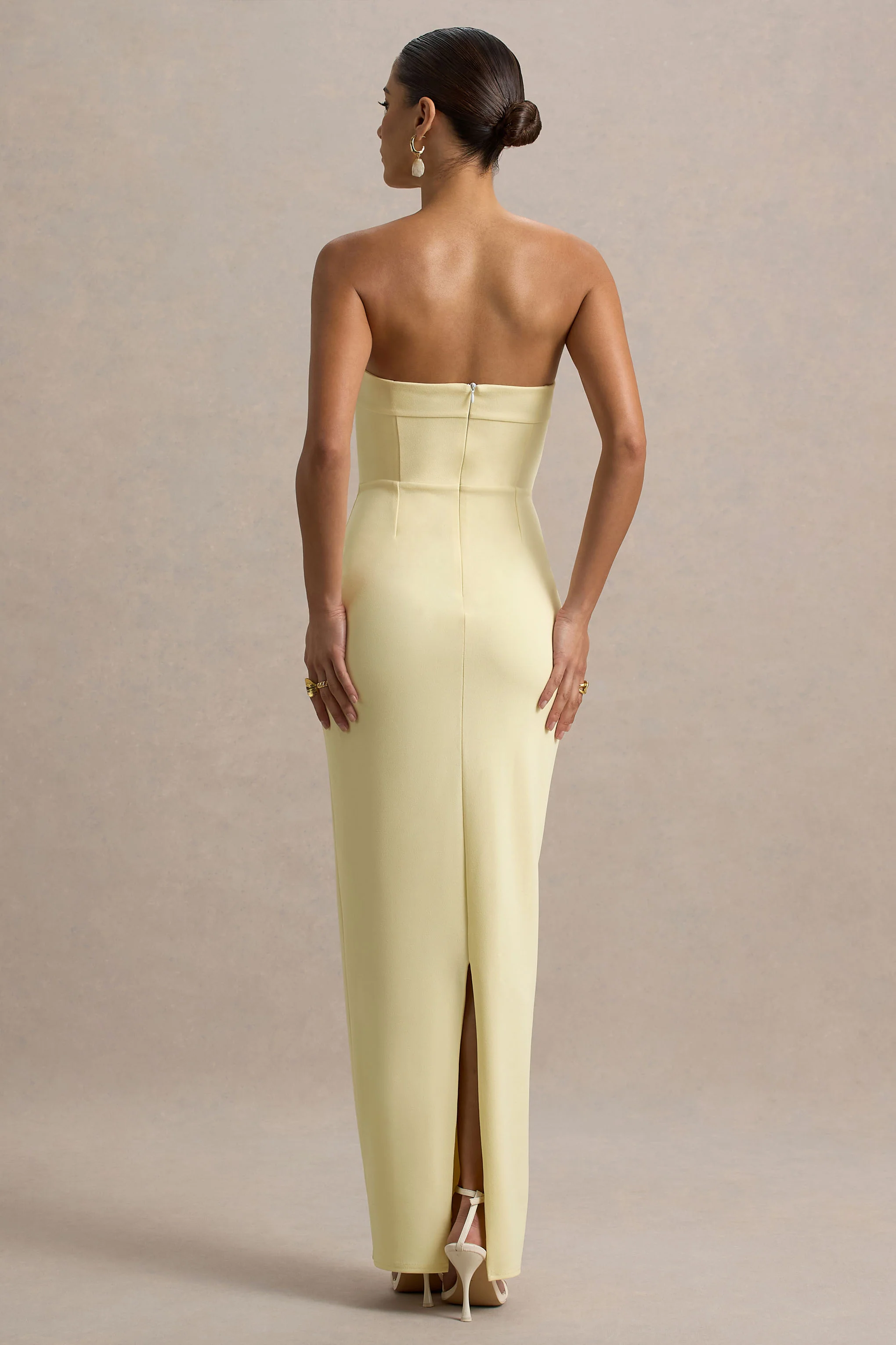 Hallie | Lemon Bandeau Maxi Dress With Bow Detail - Image 2