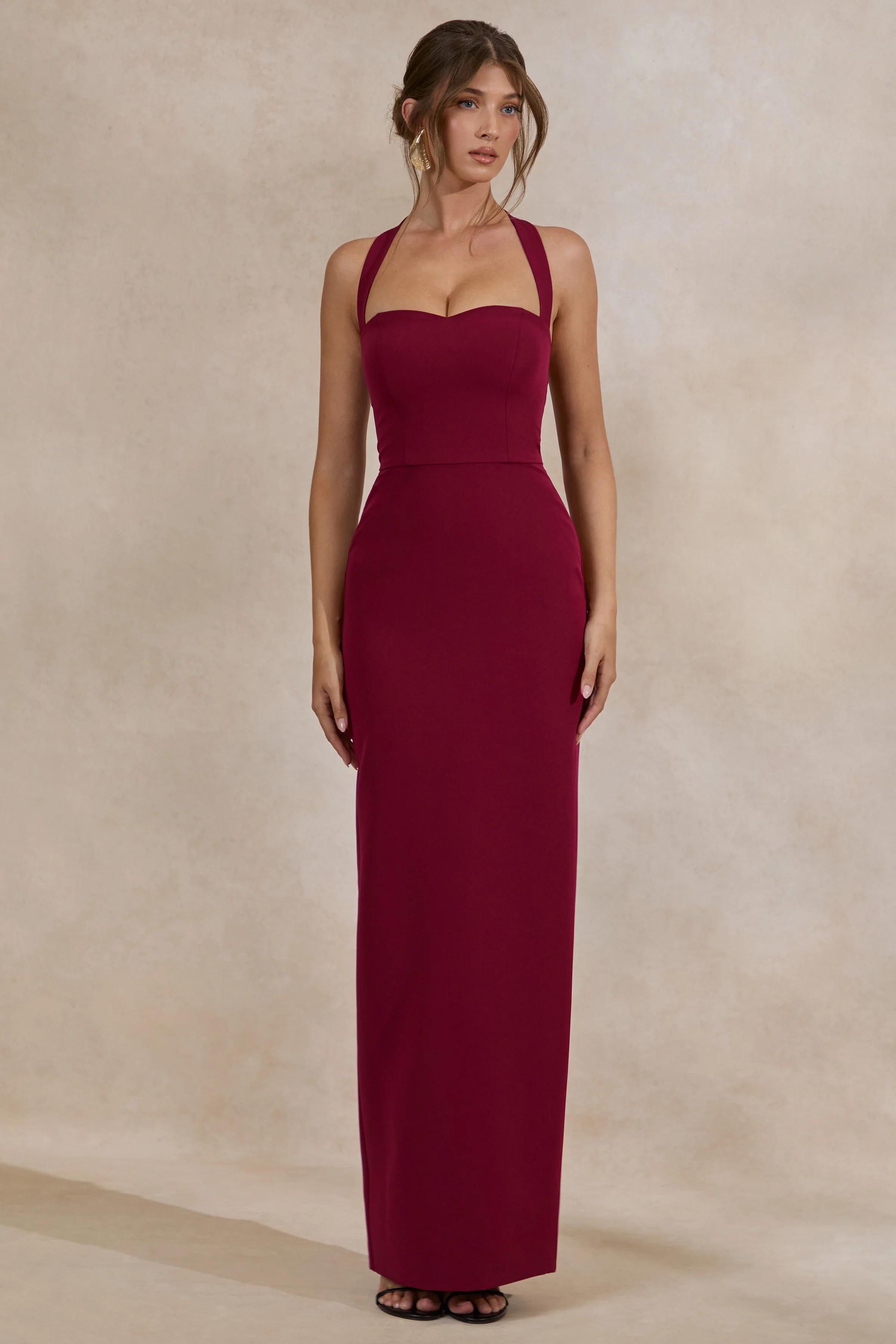 Heloira | Burgundy Sweetheart-Neck Maxi Dress - Image 3