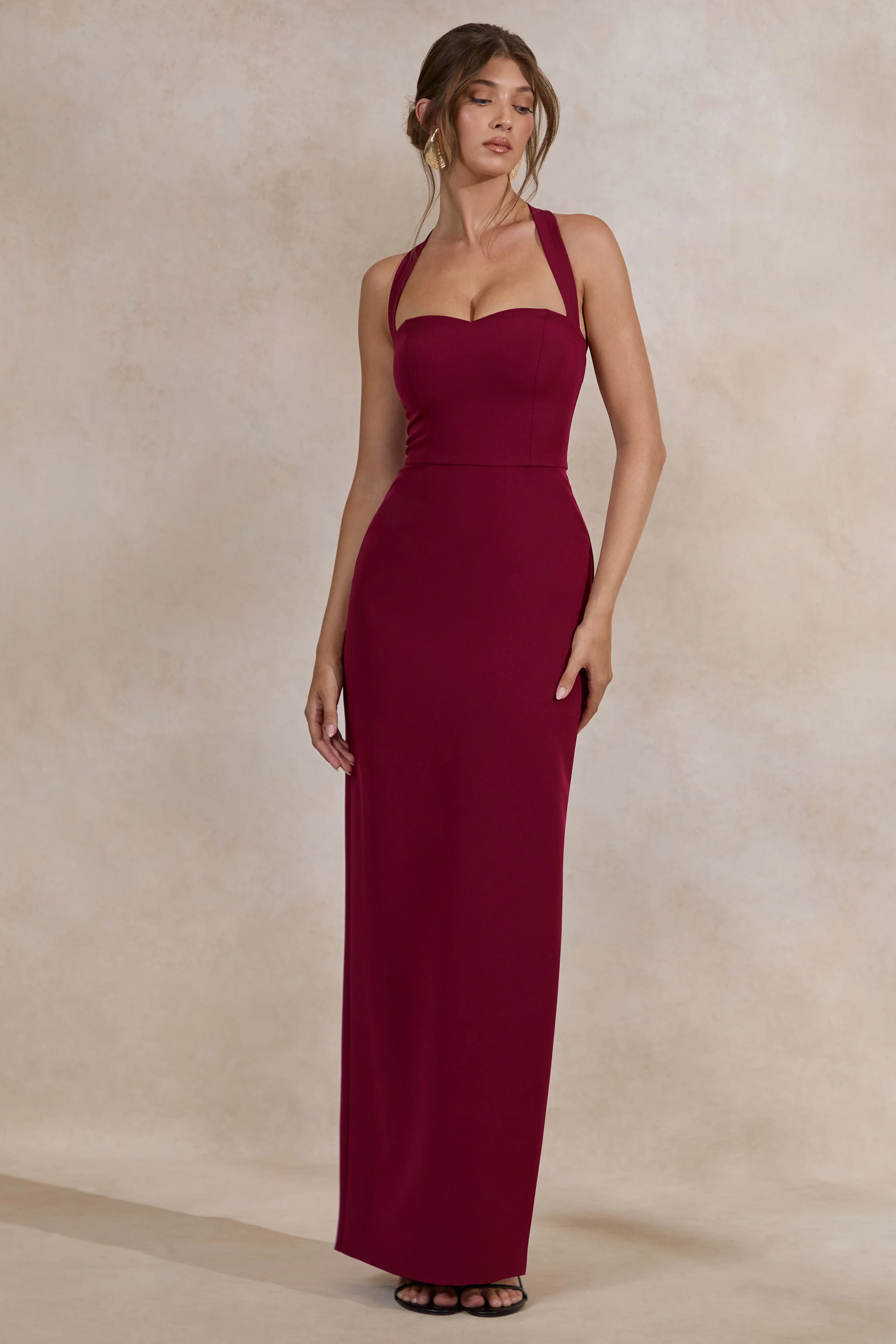 Heloira | Burgundy Sweetheart-Neck Maxi Dress - Image 6