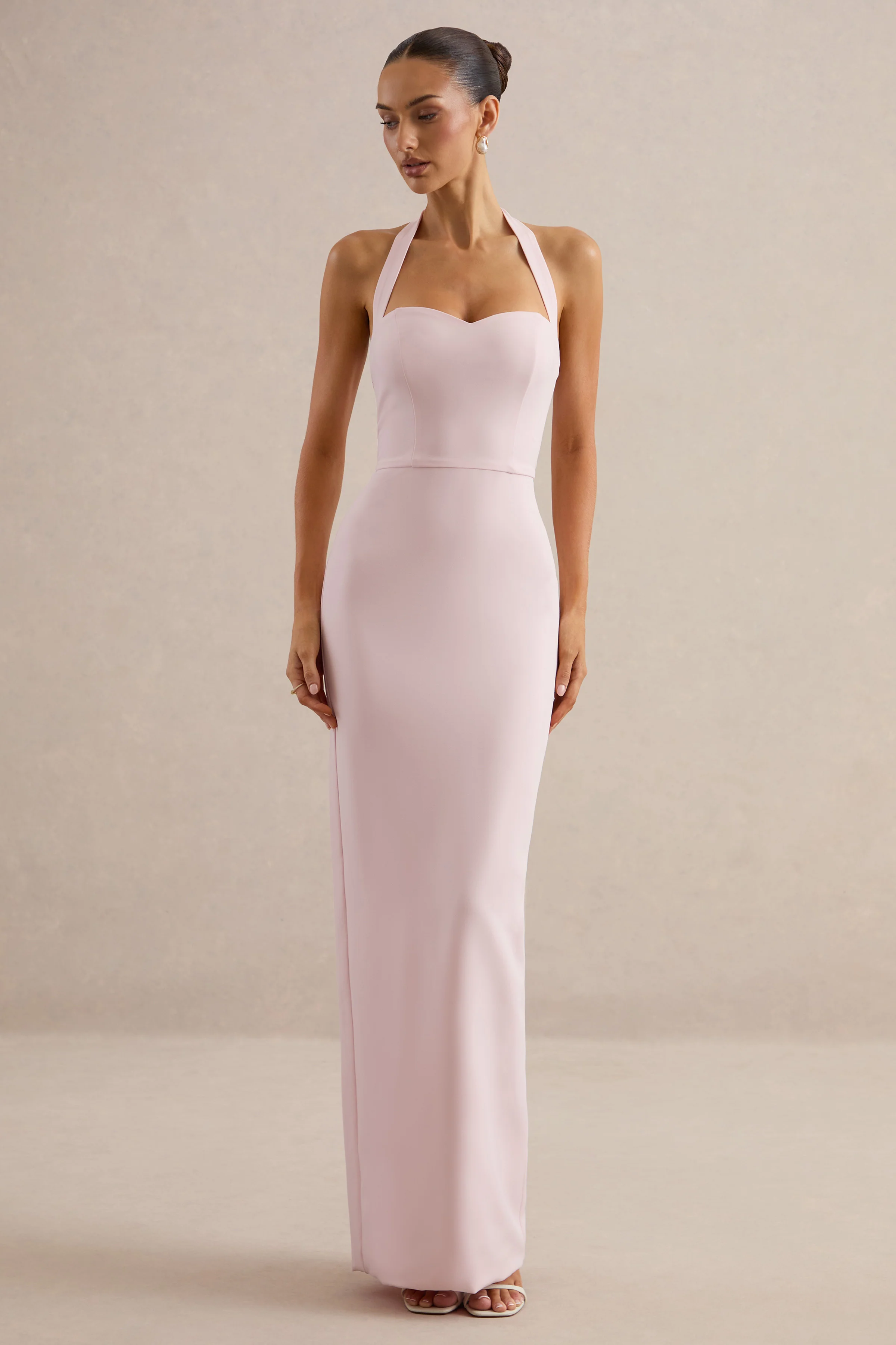 Heloira | Light Pink Sweetheart-Neck Maxi Dress