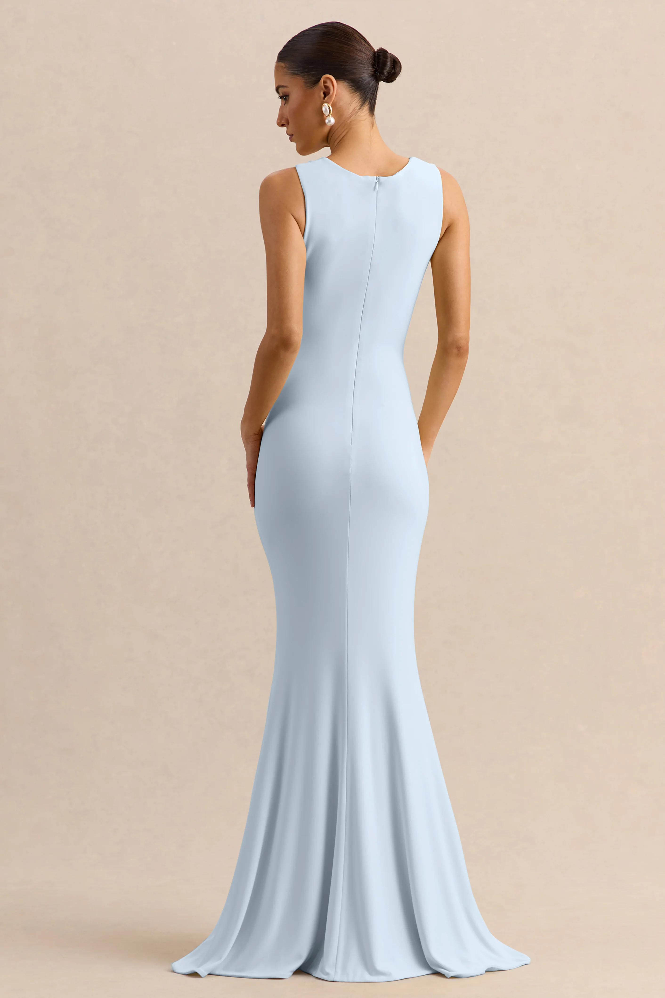 Holly | Powder Blue Plunge-Neck Maxi Dress With Twist-Detail - Image 2