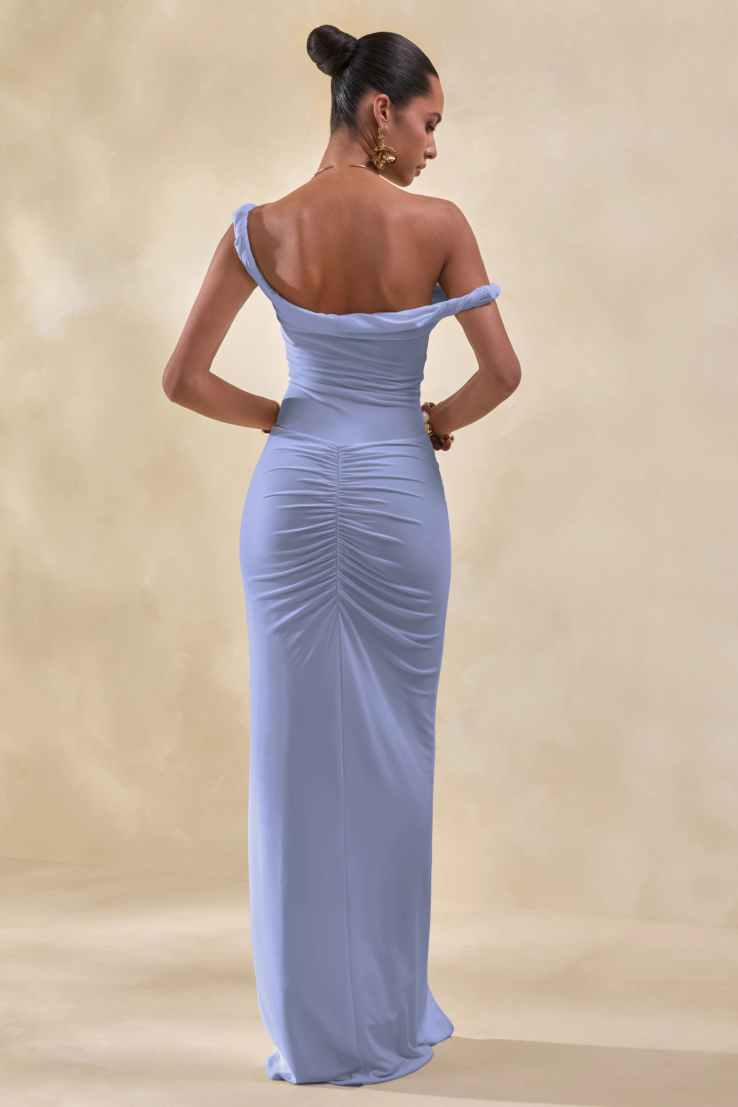 Idris | Blue Twisted Waist Maxi Skirt With Front Split - Image 3