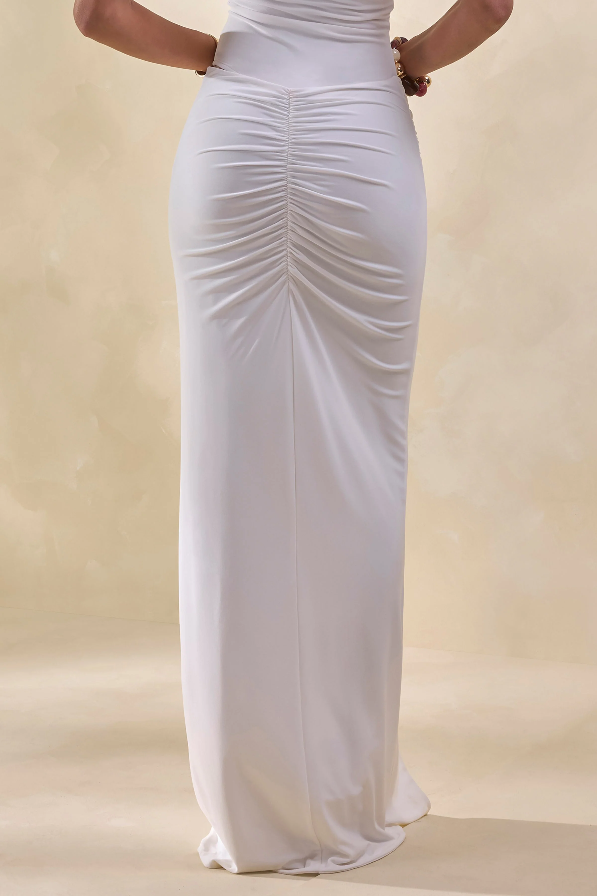 Idris | White Twisted Waist Maxi Skirt With Front Split - Image 4