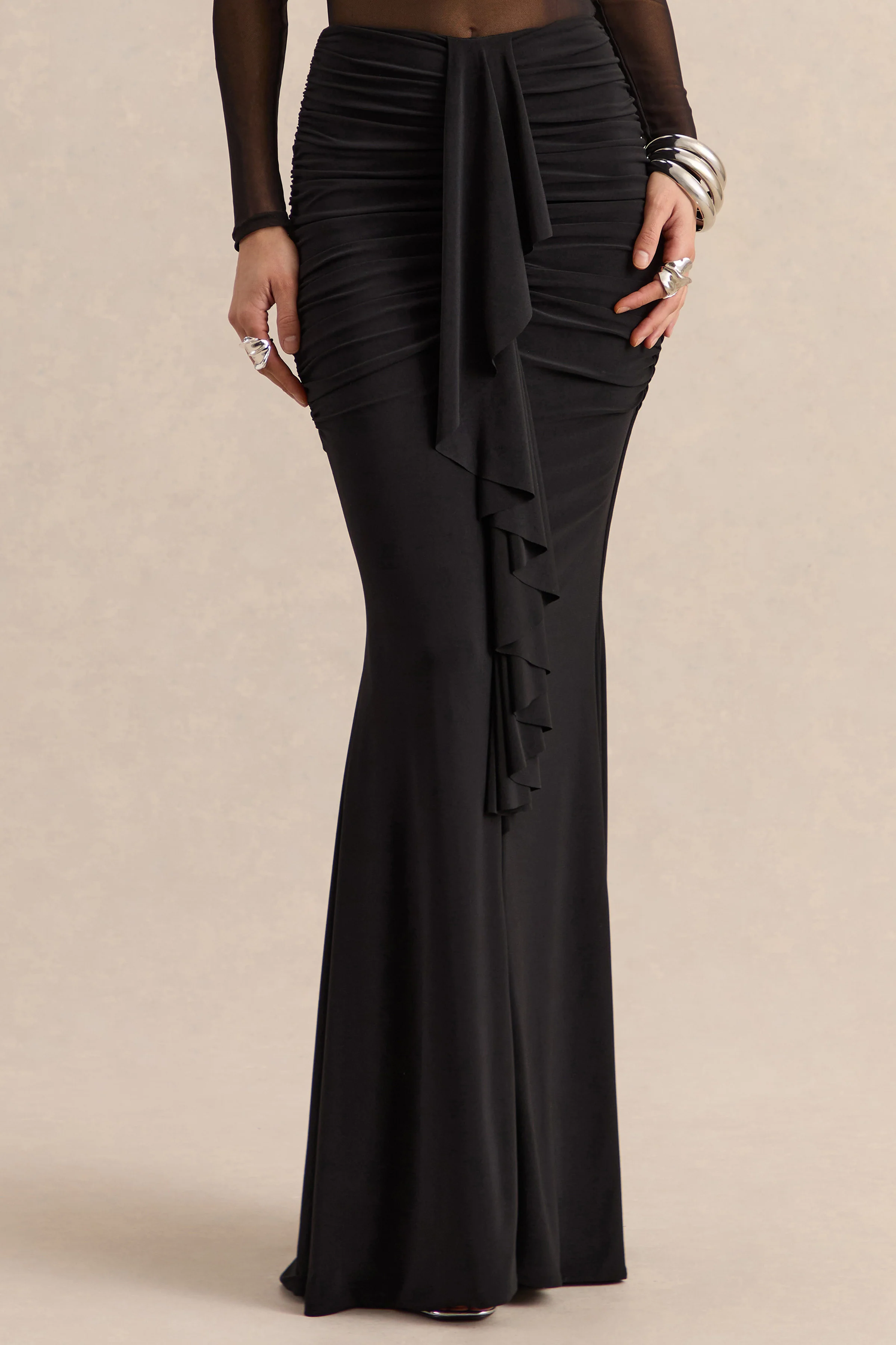 Iskra | Black Extreme Ruffled Maxi Skirt