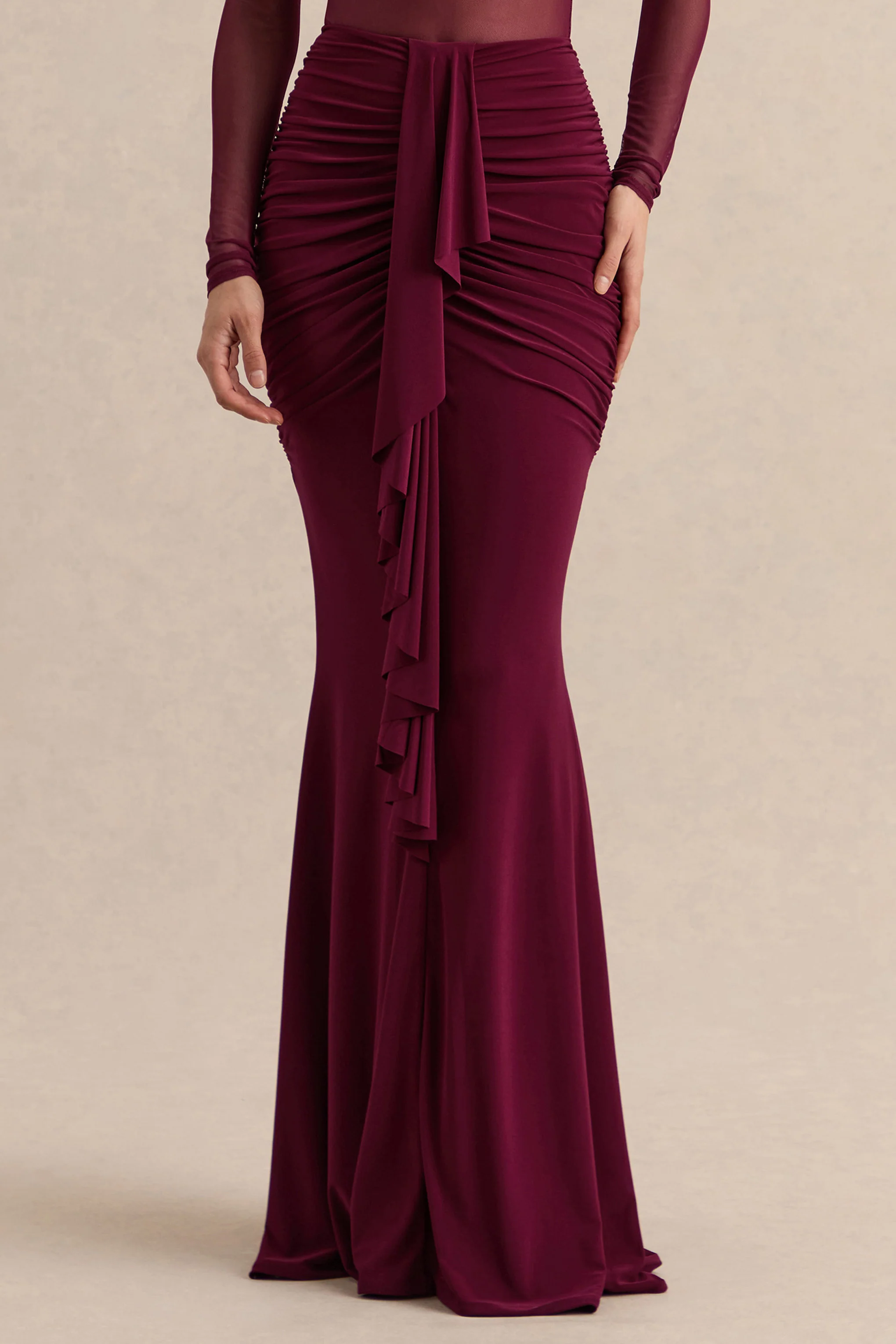 Iskra | Burgundy Extreme Ruffled Maxi Skirt