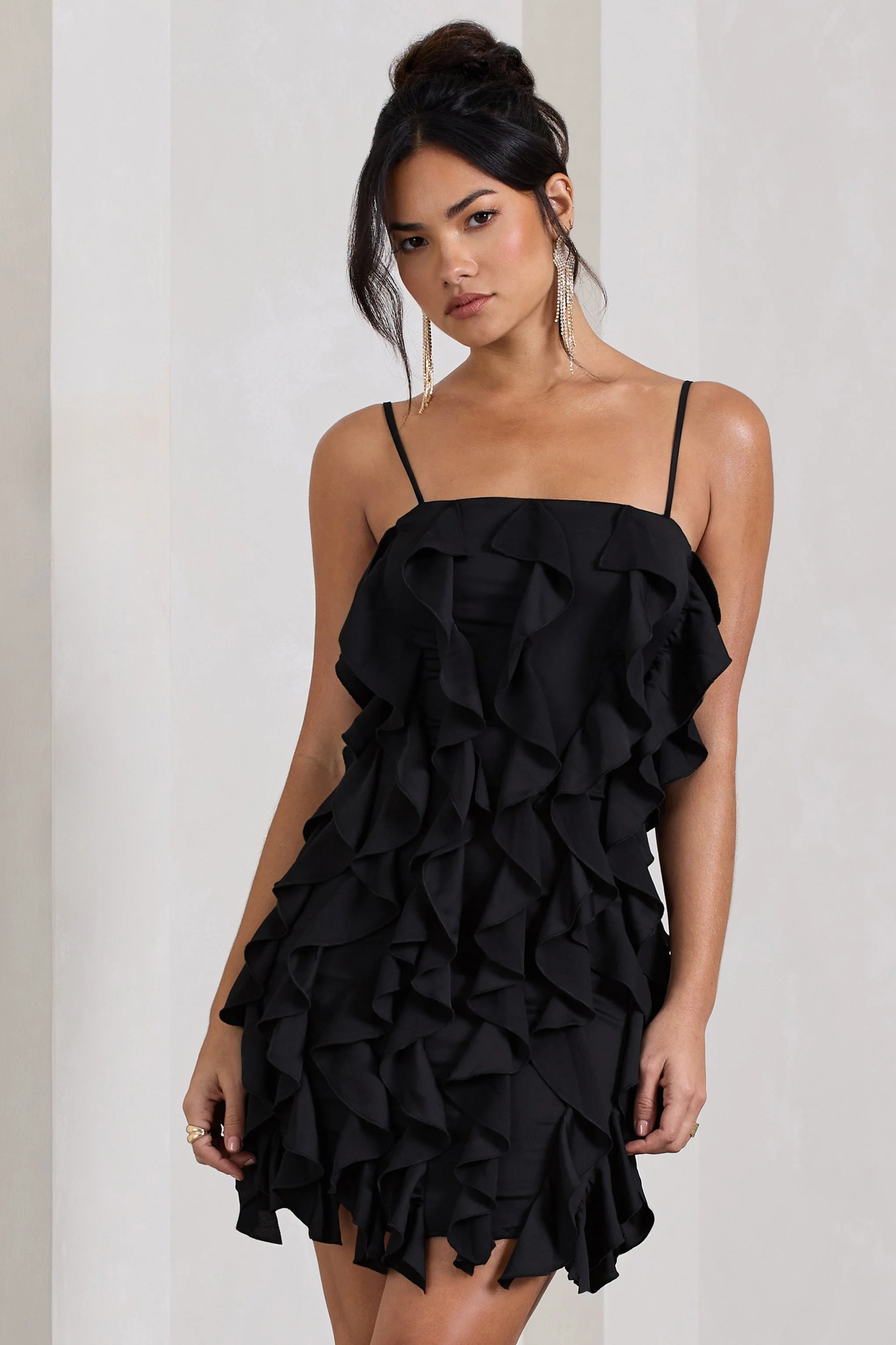 It Girl | Black Bandeau Bodycon Mini Dress With Ruffles - Image 3