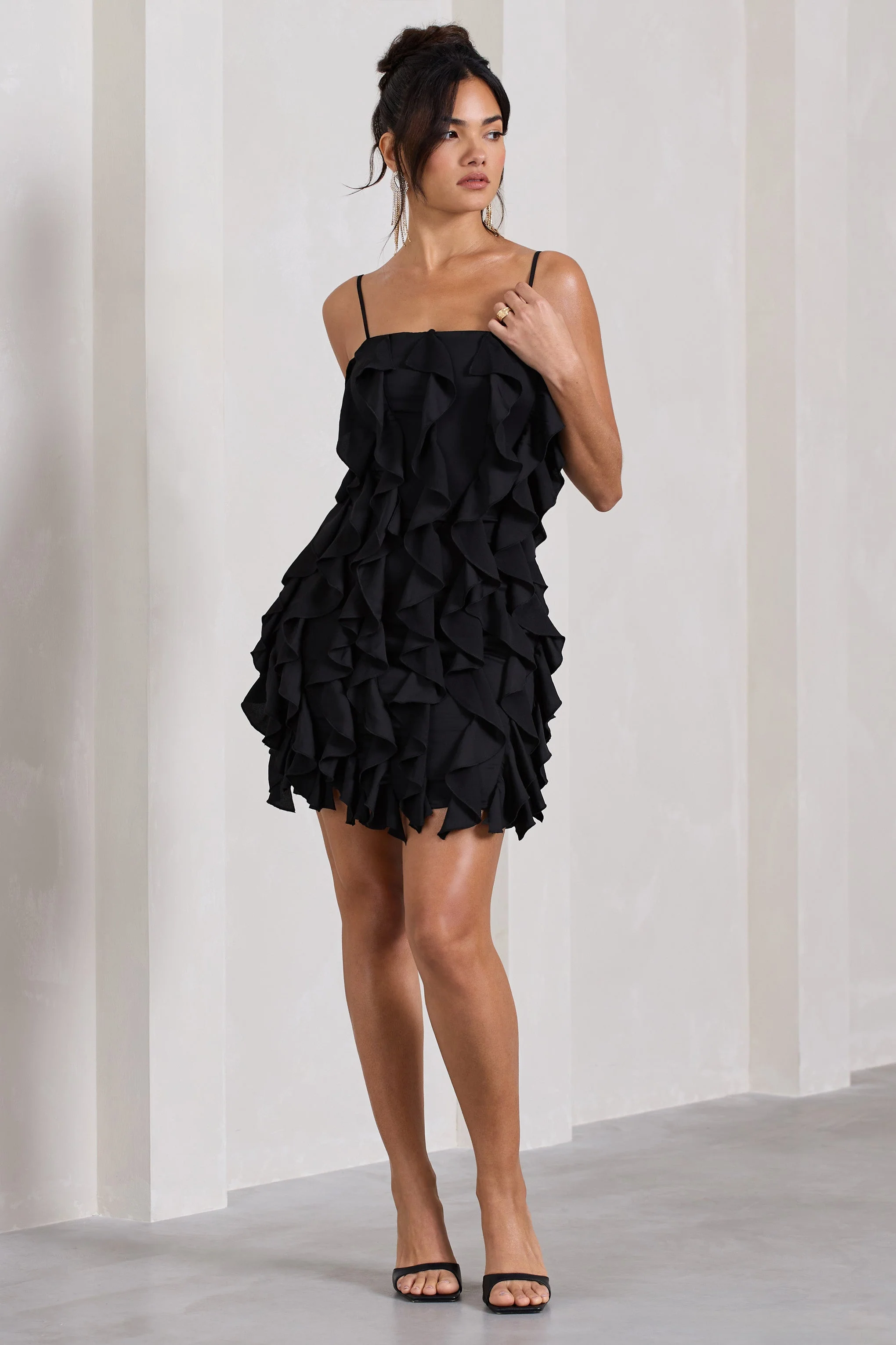 It Girl | Black Bandeau Bodycon Mini Dress With Ruffles - Image 5