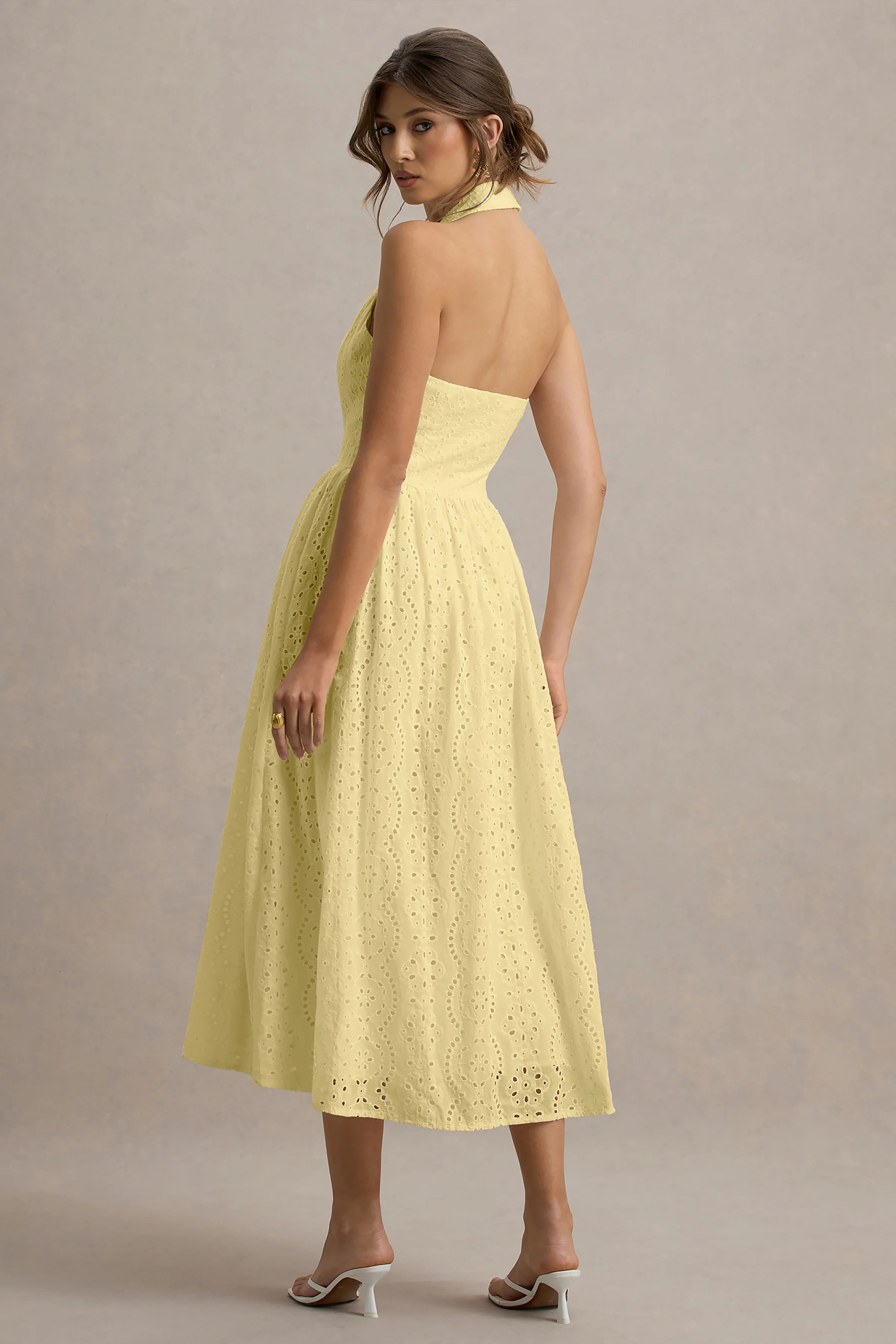 Jezebel | Yellow Lace Plunge-Neck Collared Midi Dress - Image 2